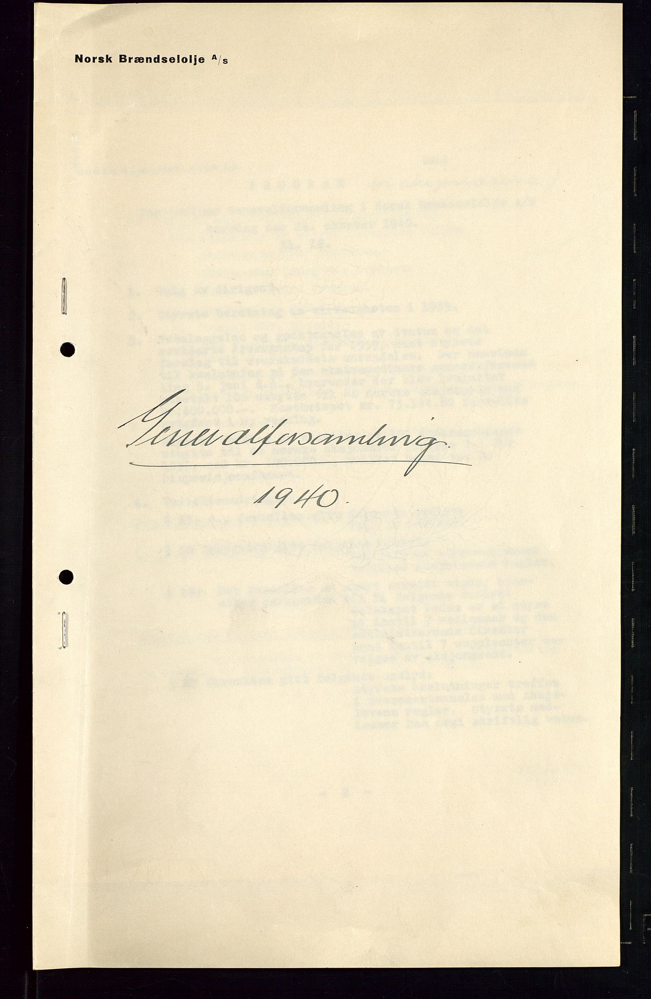 PA 1544 - Norsk Brændselolje A/S, AV/SAST-A-101965/1/A/Aa/L0004/0001: Generalforsamling / Ekstraordinær generalforsamling. Generalforsamling , 1940, s. 86