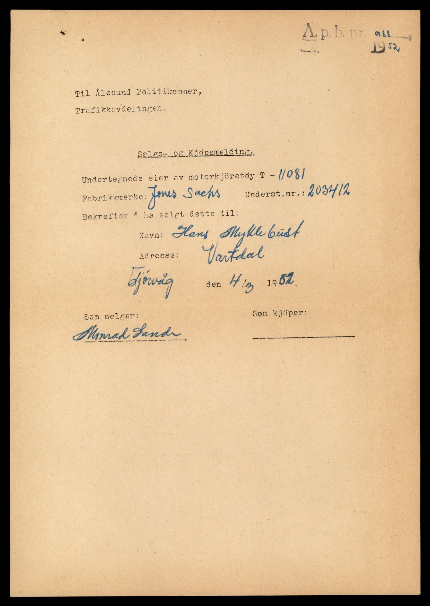 Møre og Romsdal vegkontor - Ålesund trafikkstasjon, AV/SAT-A-4099/F/Fe/L0026: Registreringskort for kjøretøy T 11046 - T 11160, 1927-1998, s. 1093