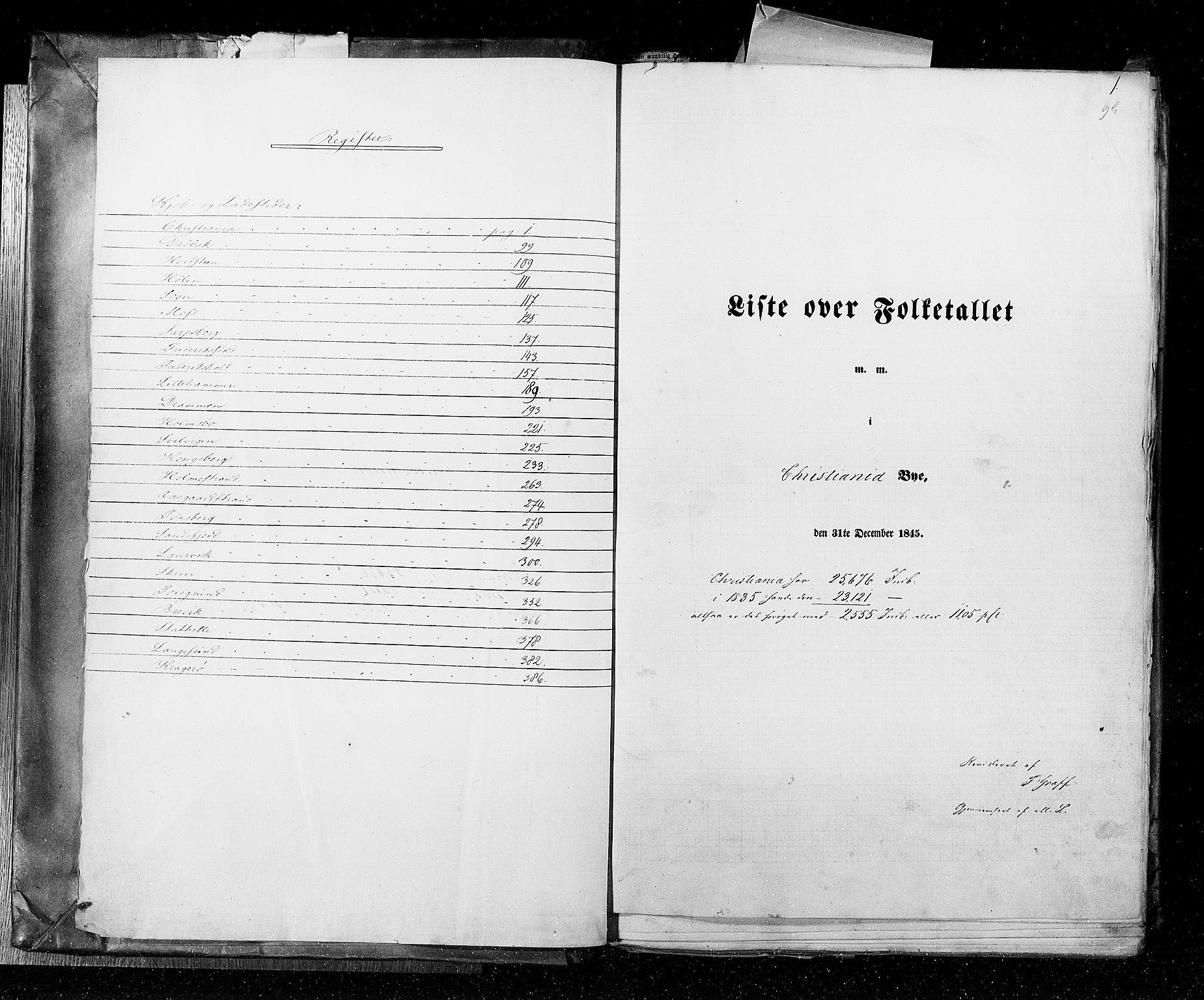 RA, Folketellingen 1845, bind 10: Kjøp- og ladesteder, 1845, s. 1