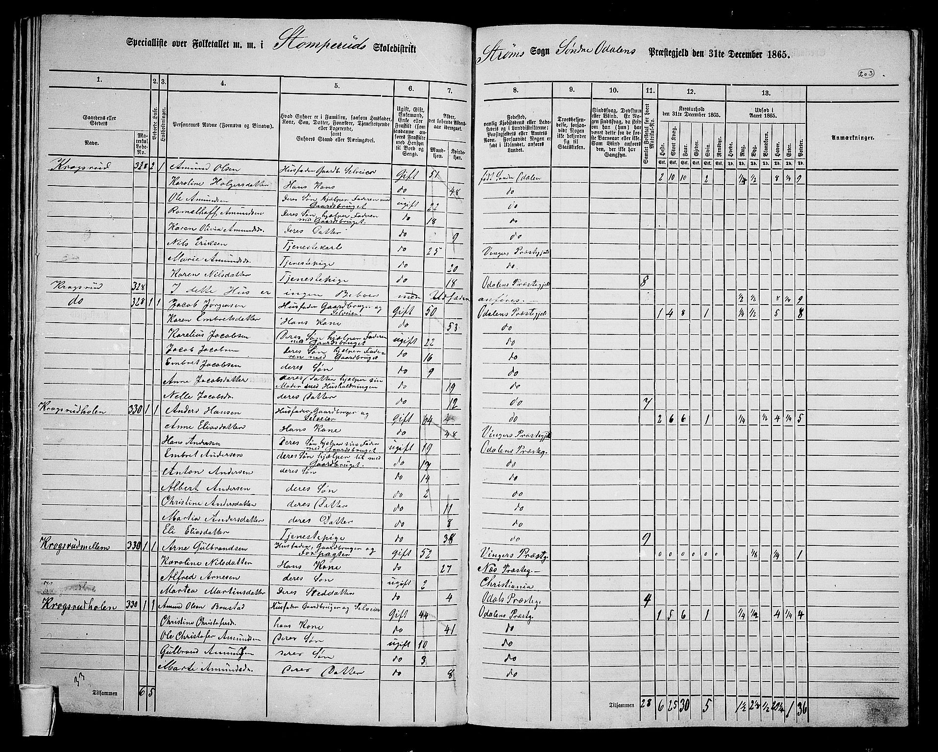 RA, Folketelling 1865 for 0419P Sør-Odal prestegjeld, 1865, s. 178