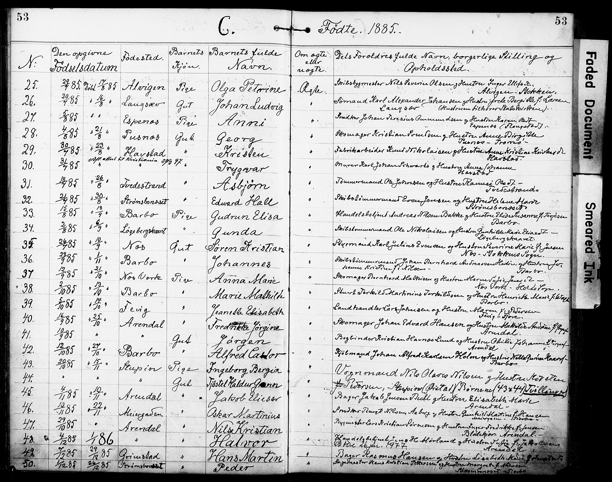 Den evangelisk-lutherske frimenighet, Arendal, AV/SAK-1292-0005/F/Fa/L0002: Dissenterprotokoll nr. F 6, 1884-1908, s. 53