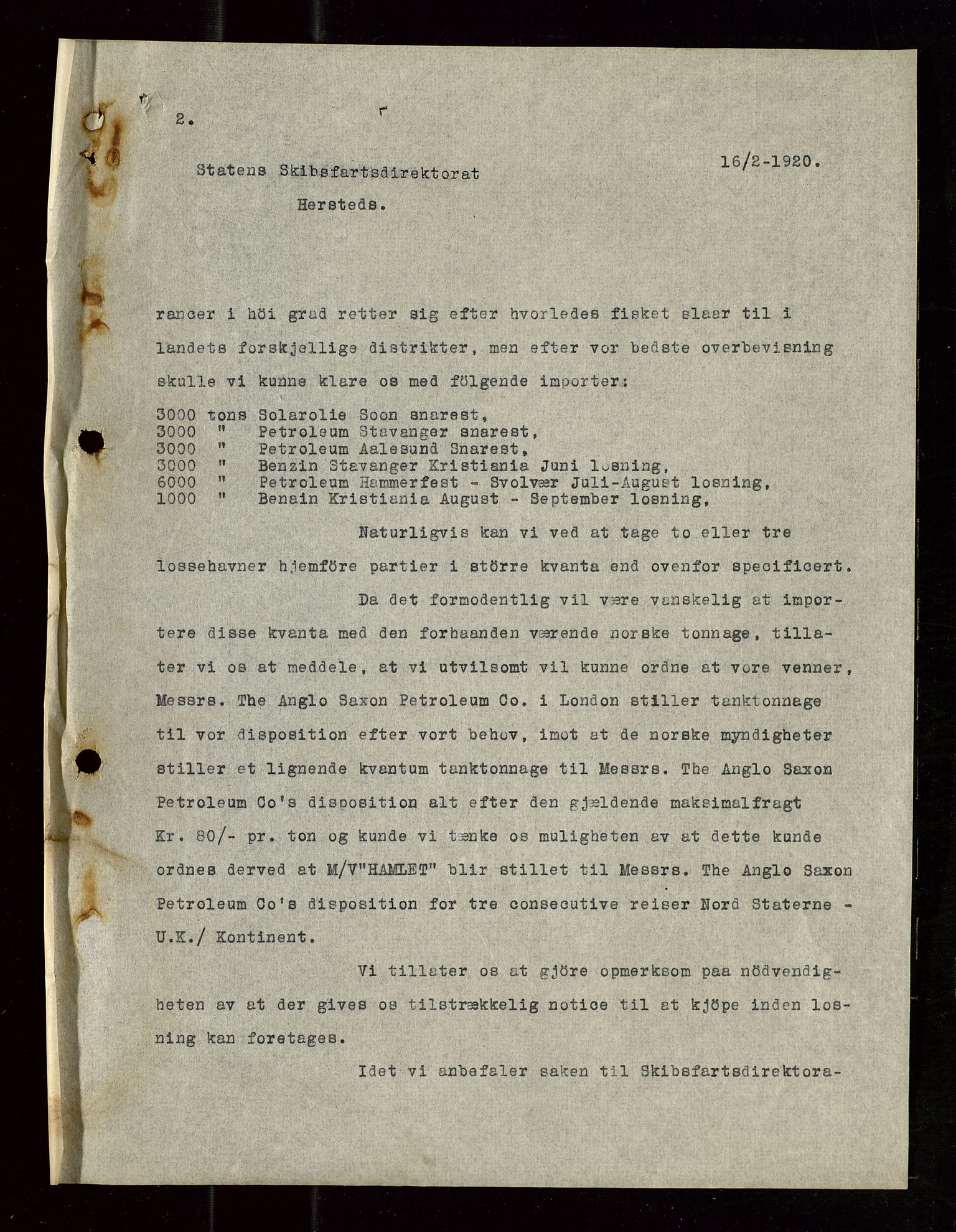 Pa 1521 - A/S Norske Shell, AV/SAST-A-101915/E/Ea/Eaa/L0010: Sjefskorrespondanse, 1920, s. 231