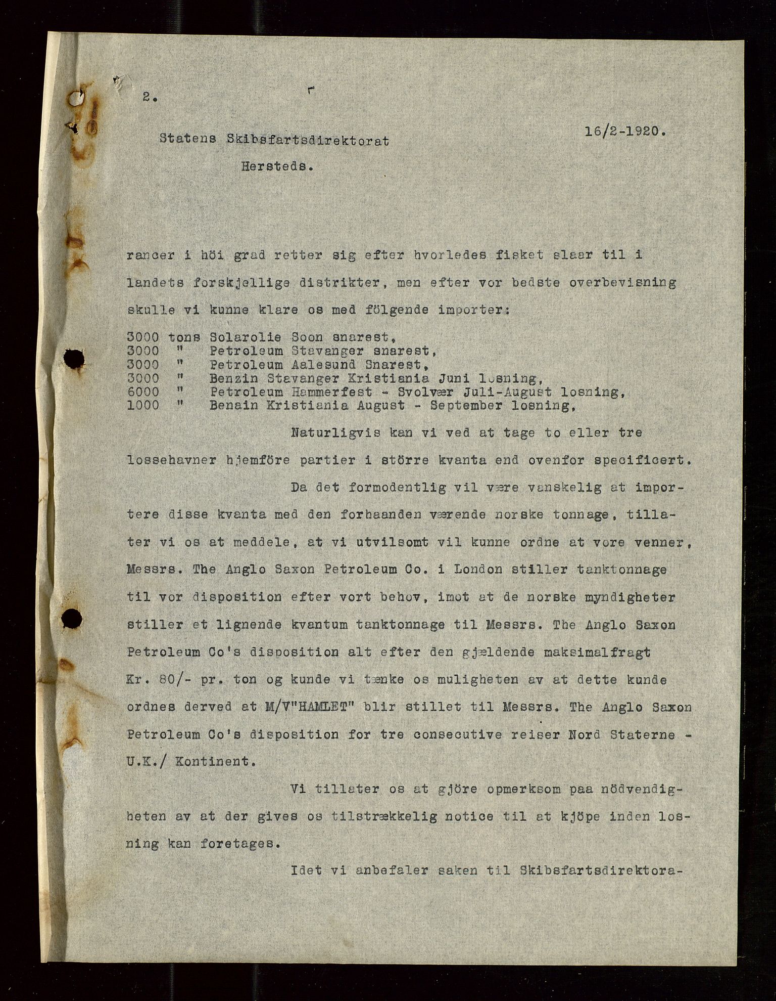 Pa 1521 - A/S Norske Shell, SAST/A-101915/E/Ea/Eaa/L0010: Sjefskorrespondanse, 1920, s. 231