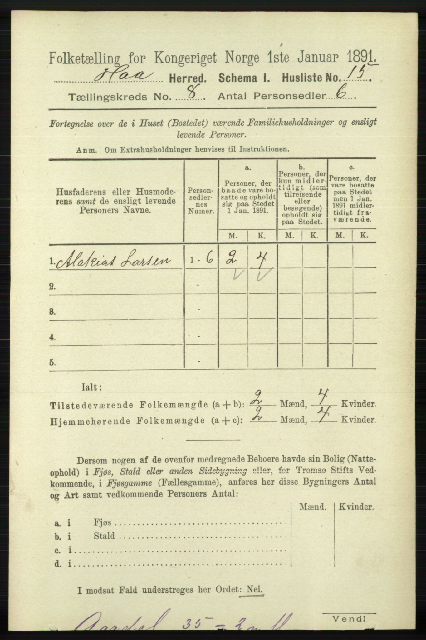 RA, Folketelling 1891 for 1119 Hå herred, 1891, s. 2044