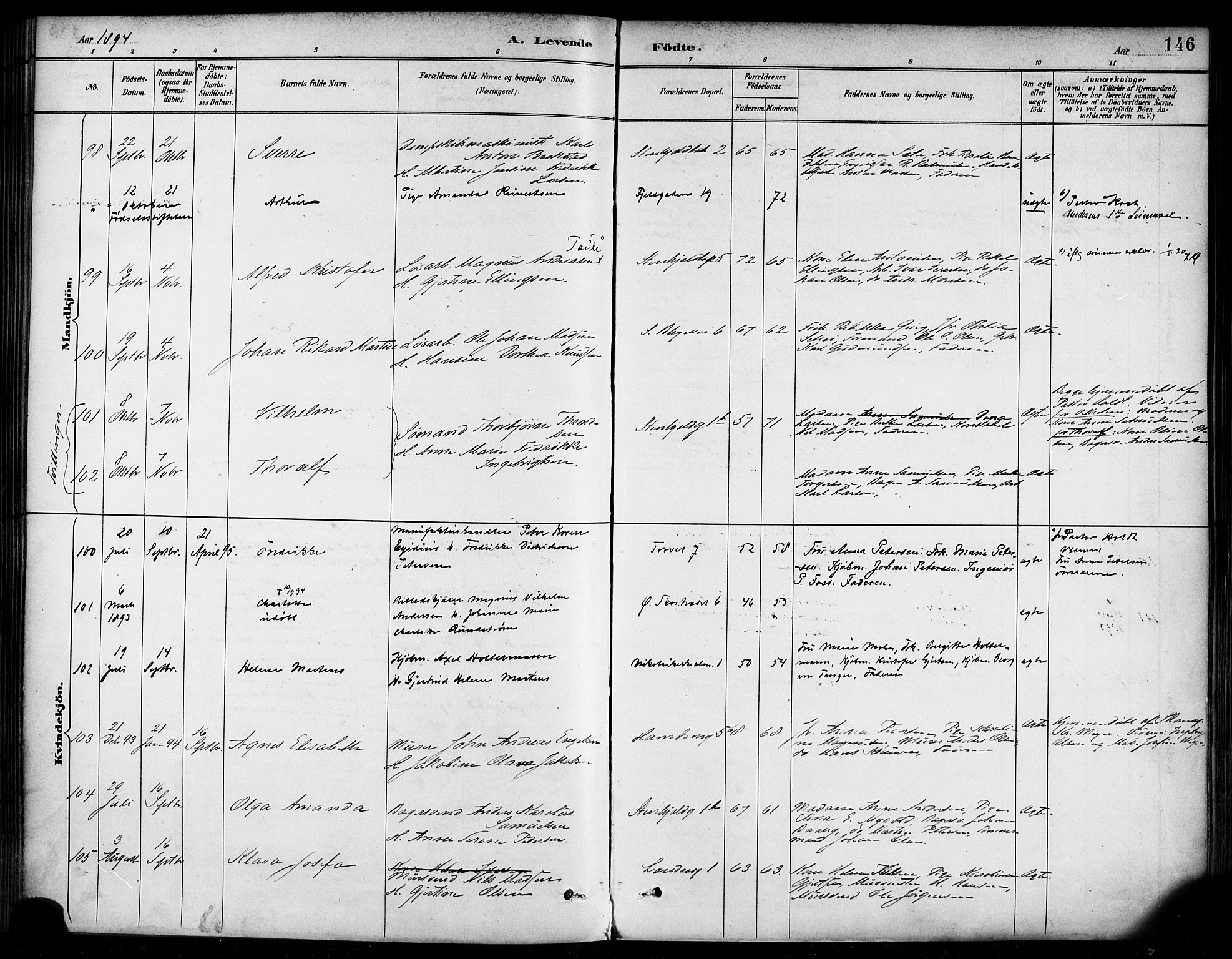 Korskirken sokneprestembete, SAB/A-76101/H/Haa/L0022: Ministerialbok nr. B 8, 1889-1899, s. 146