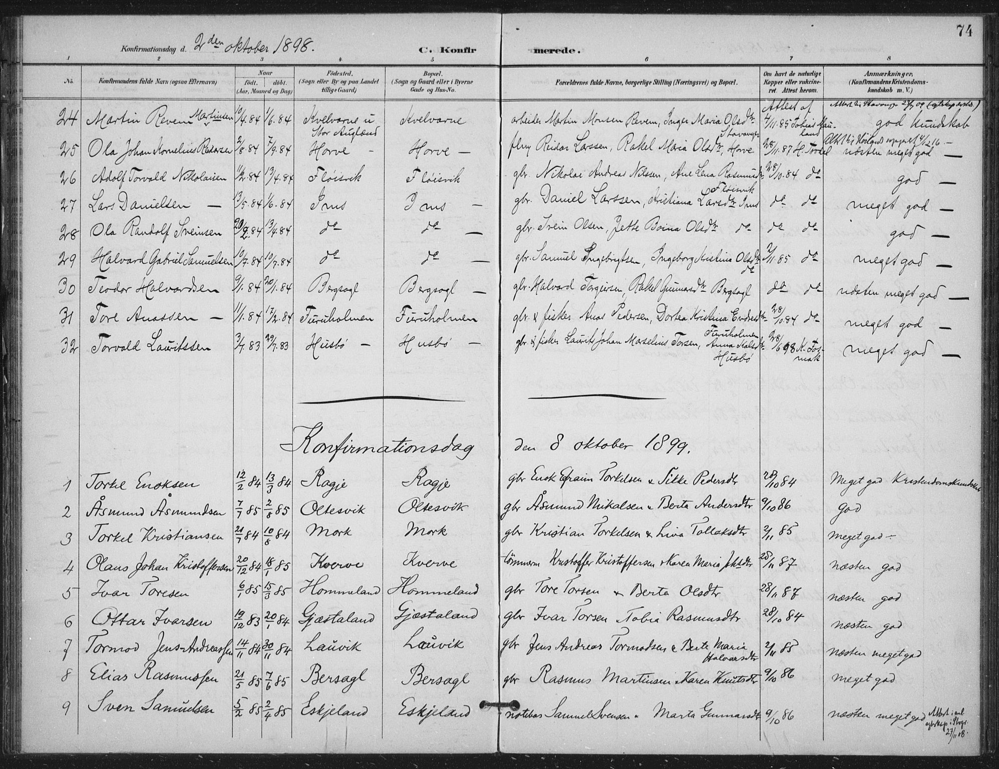Høgsfjord sokneprestkontor, AV/SAST-A-101624/H/Ha/Haa/L0008: Ministerialbok nr. A 8, 1898-1920, s. 74