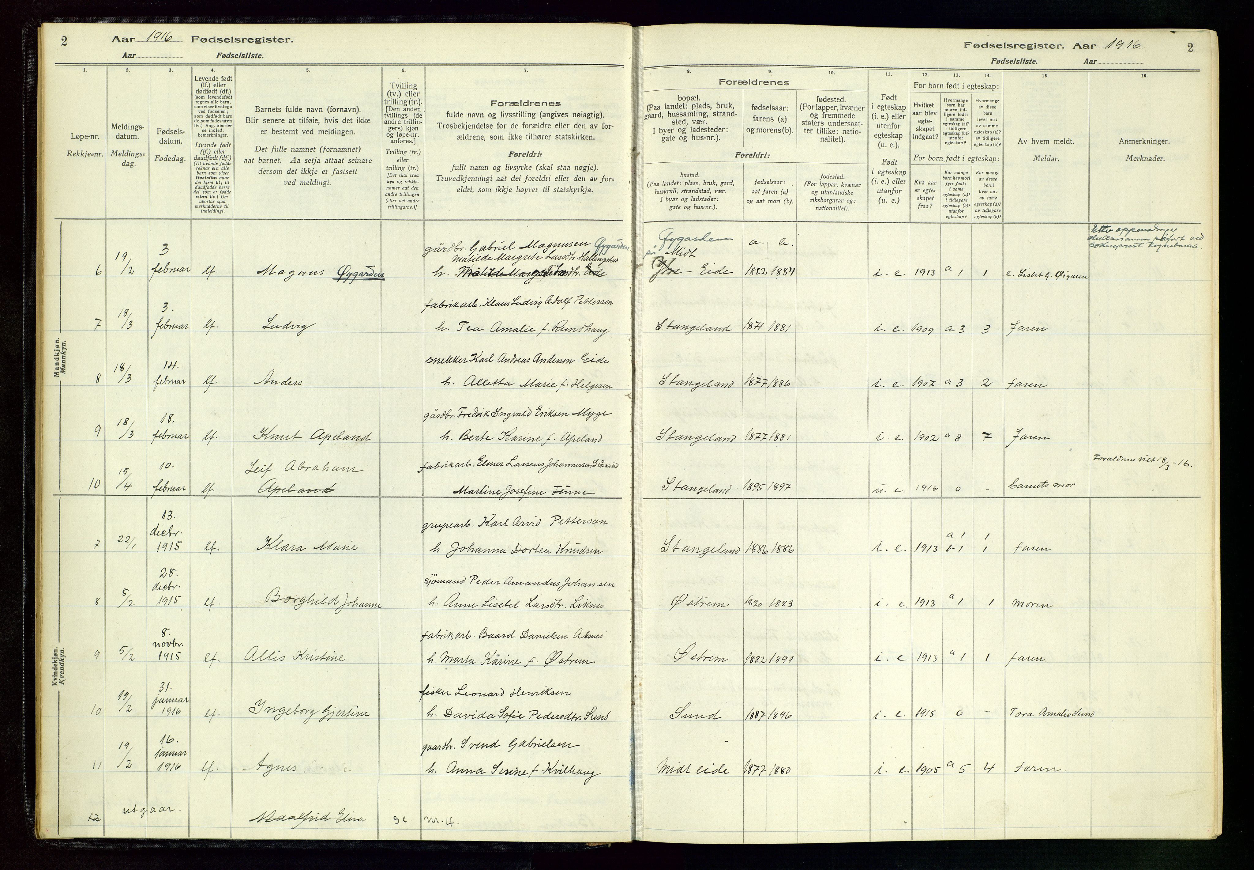 Kopervik sokneprestkontor, AV/SAST-A-101850/I/Id/L0004: Fødselsregister nr. 4, 1916-1958, s. 2