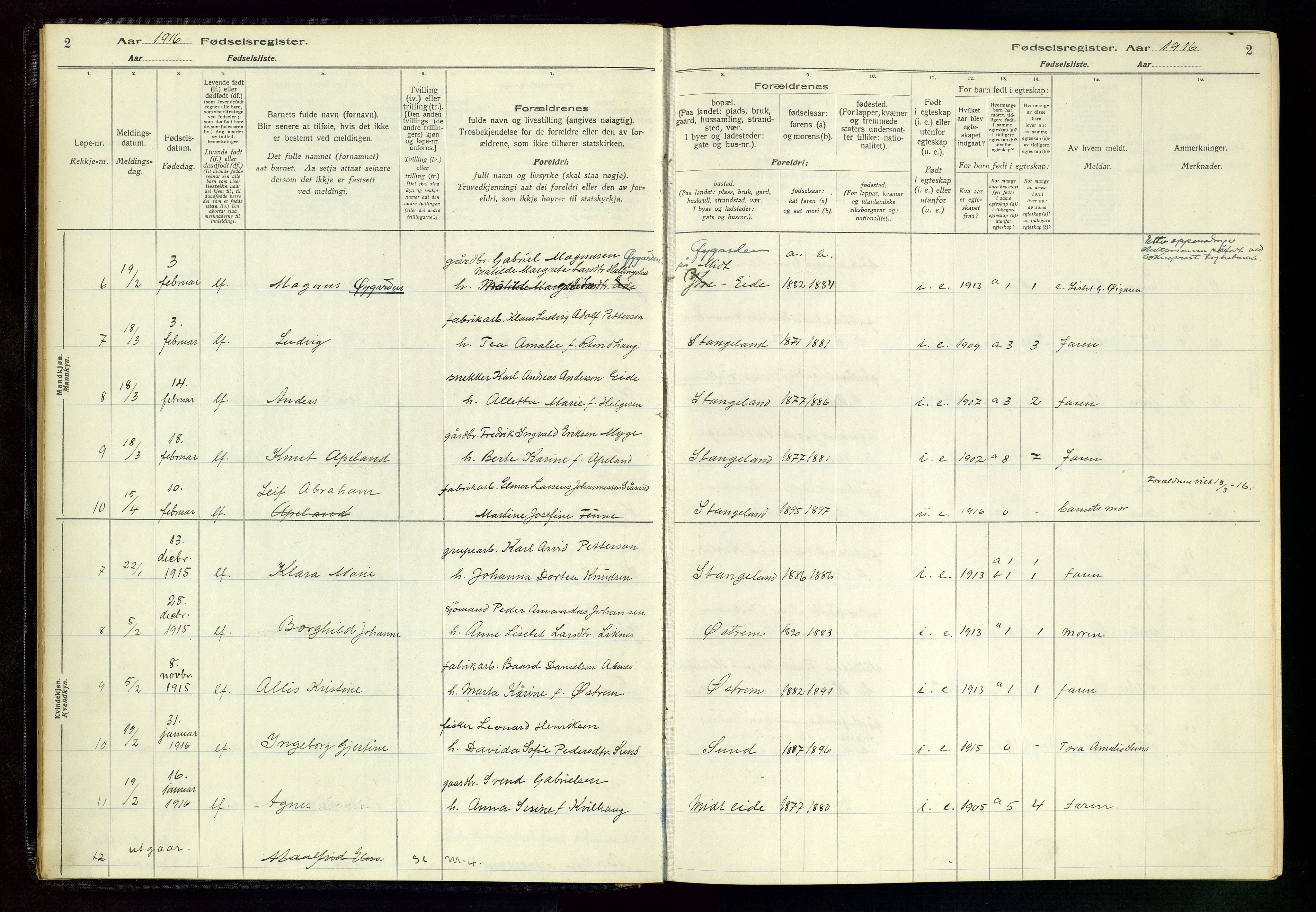 Kopervik sokneprestkontor, AV/SAST-A-101850/I/Id/L0004: Fødselsregister nr. 4, 1916-1958, s. 2