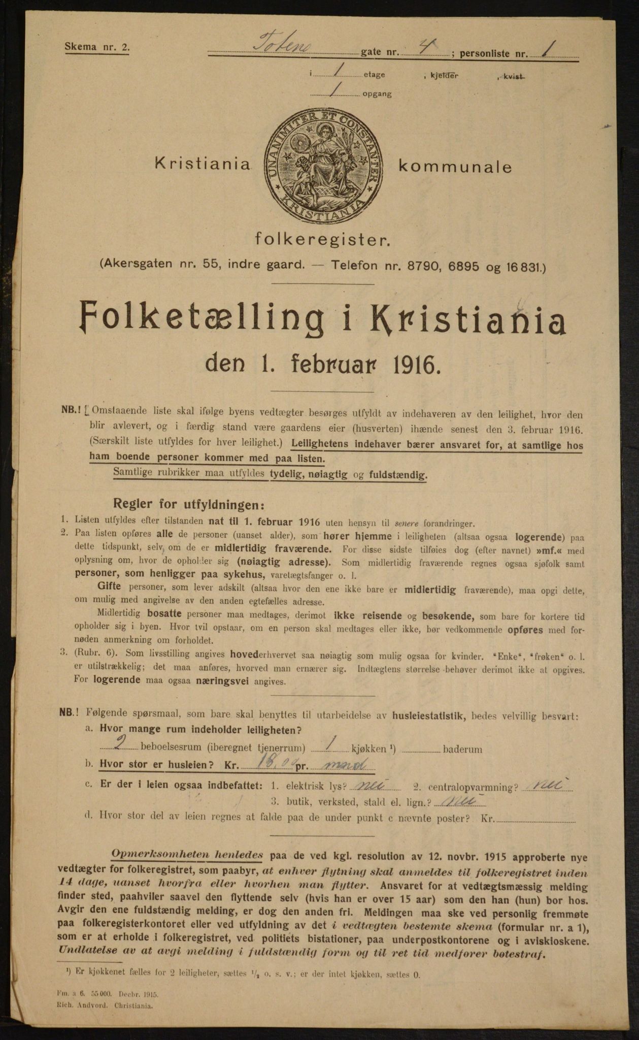 OBA, Kommunal folketelling 1.2.1916 for Kristiania, 1916, s. 118560