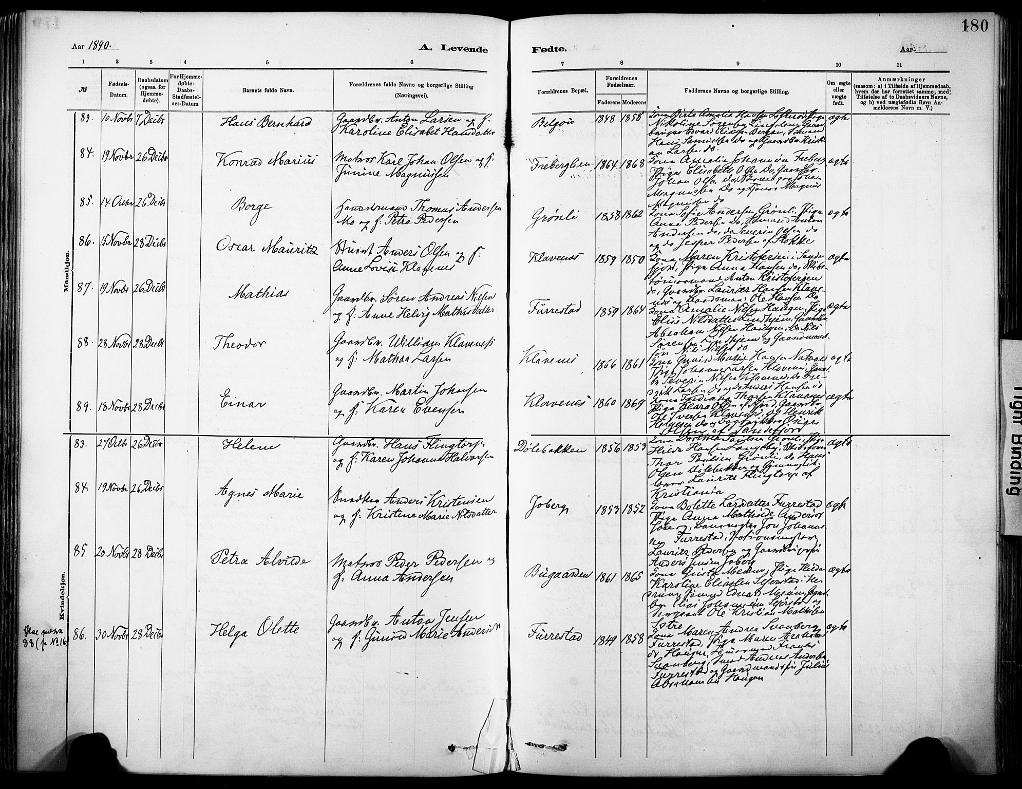 Sandar kirkebøker, AV/SAKO-A-243/F/Fa/L0012: Ministerialbok nr. 12, 1883-1895, s. 180