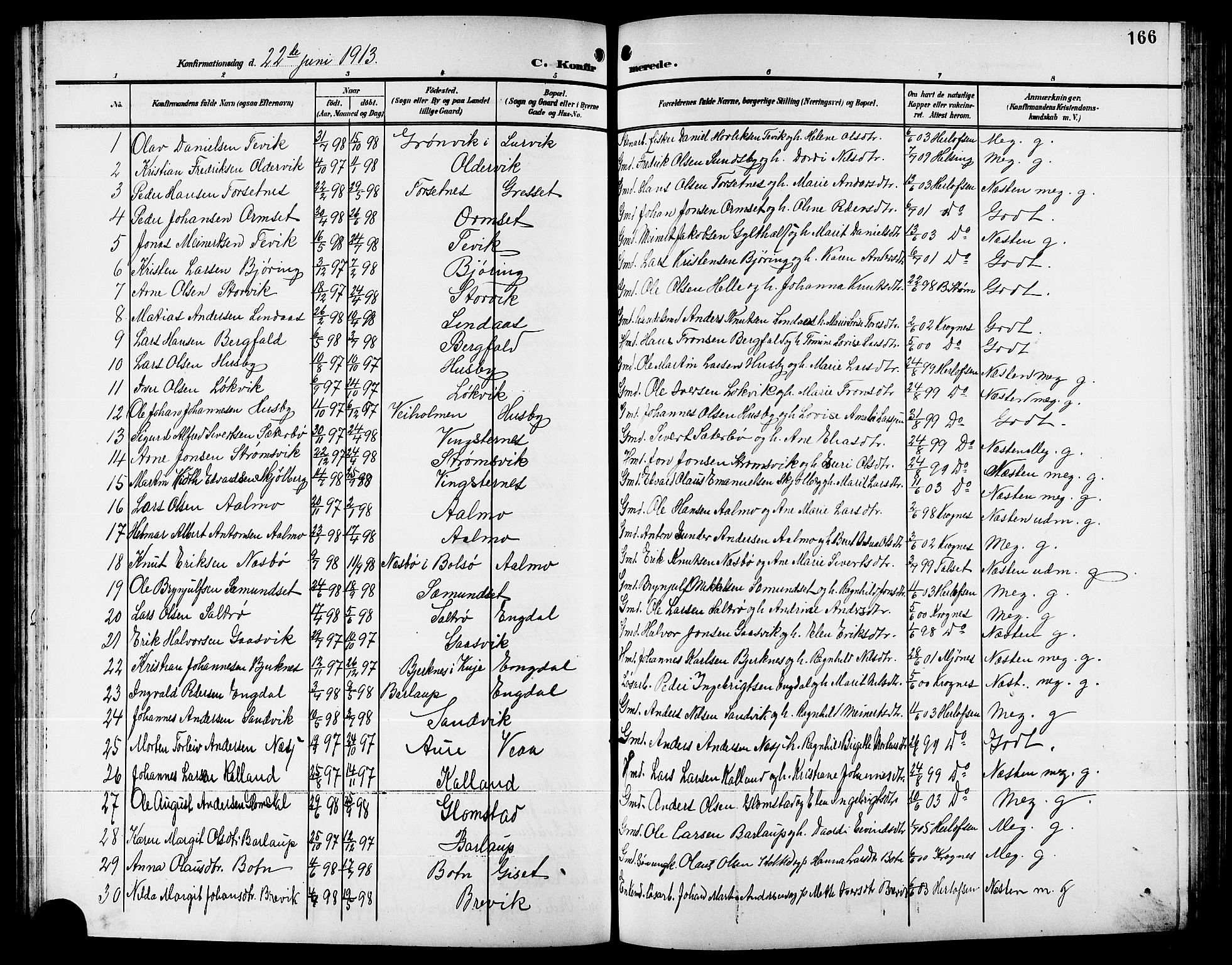 Ministerialprotokoller, klokkerbøker og fødselsregistre - Møre og Romsdal, AV/SAT-A-1454/578/L0910: Klokkerbok nr. 578C03, 1900-1921, s. 166