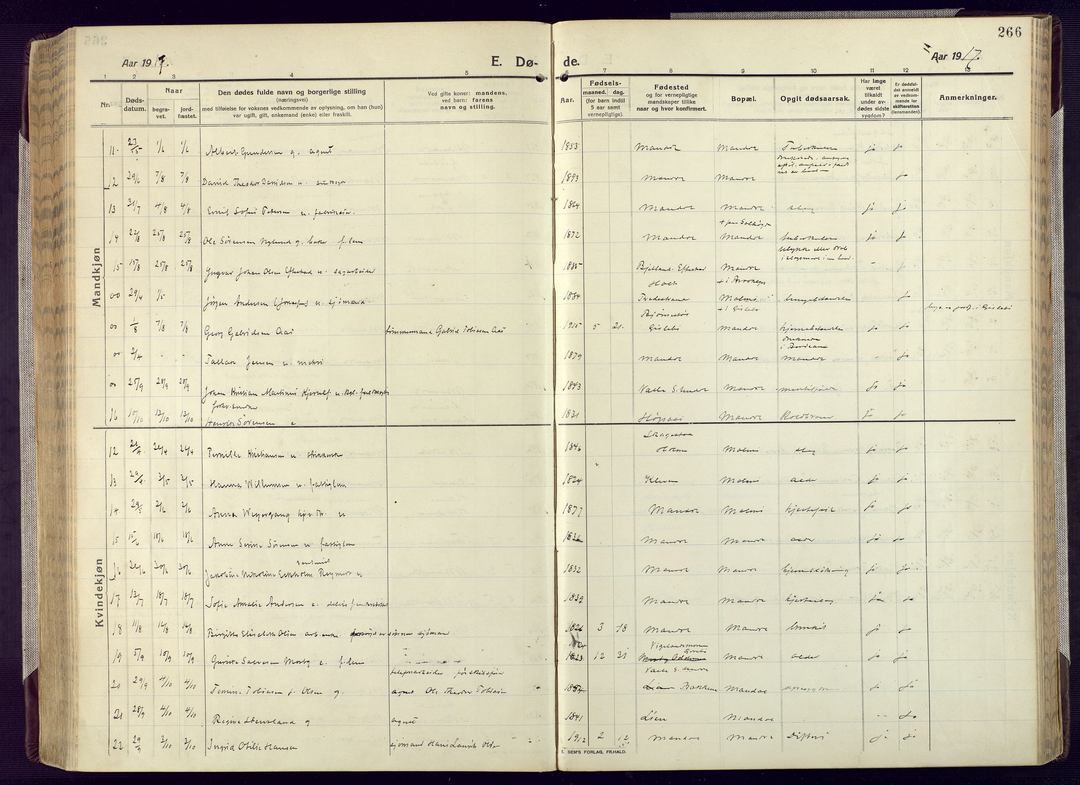 Mandal sokneprestkontor, SAK/1111-0030/F/Fa/Fac/L0001: Ministerialbok nr. A 1, 1913-1925, s. 266