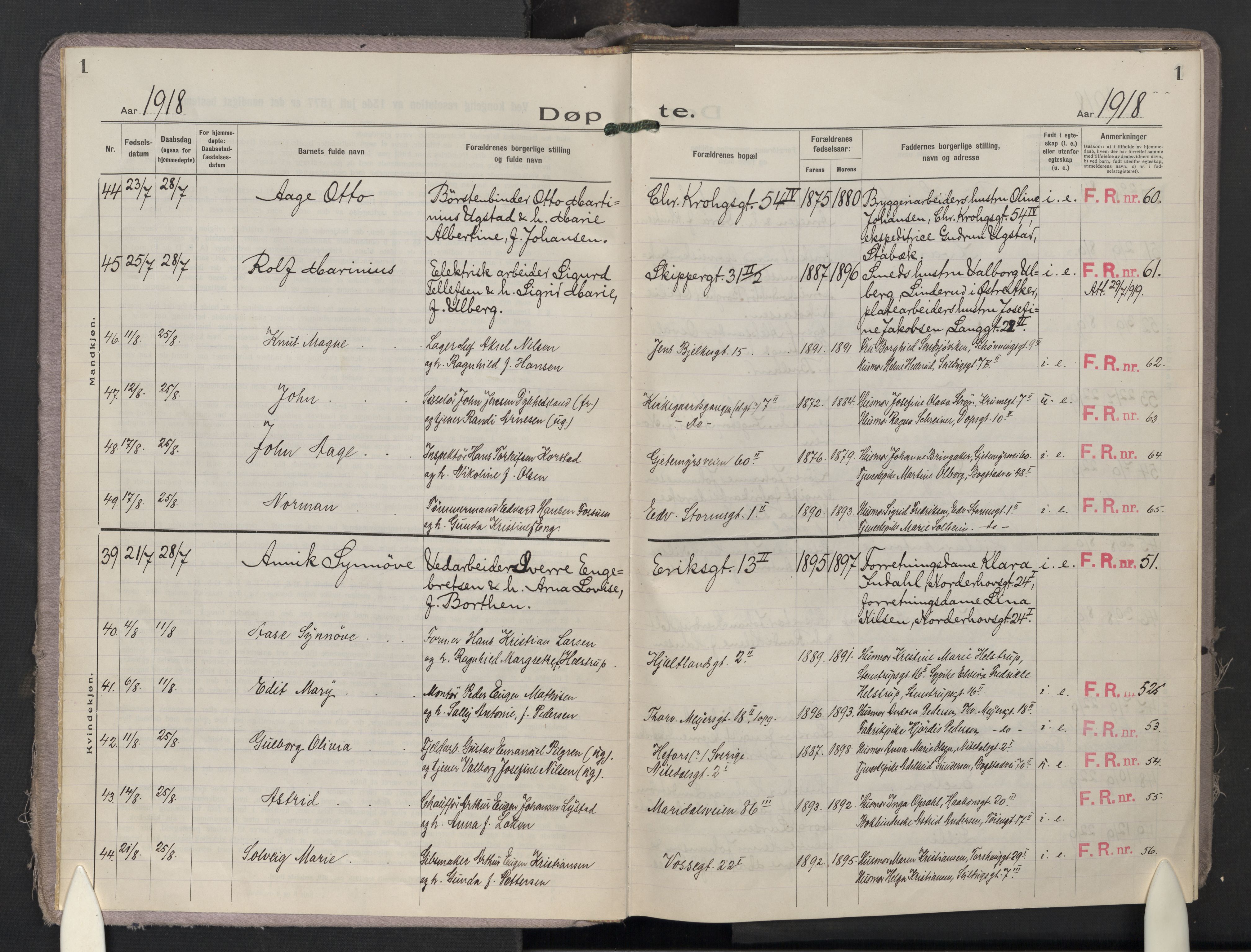 Krohgstøtten sykehusprest Kirkebøker, AV/SAO-A-10854/F/Fa/L0005: Ministerialbok nr. 5, 1918-1959, s. 1