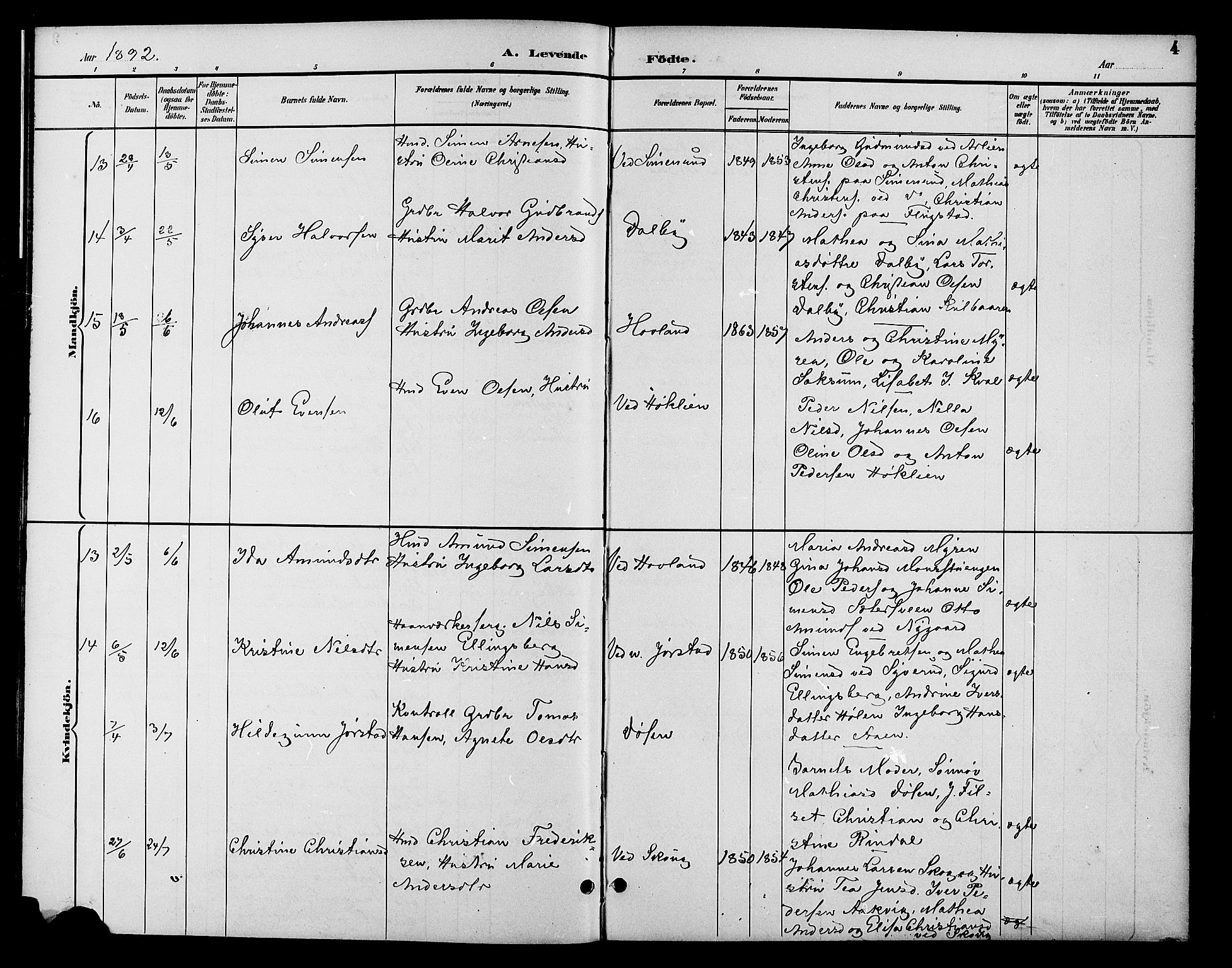 Fåberg prestekontor, AV/SAH-PREST-086/H/Ha/Hab/L0010: Klokkerbok nr. 10, 1892-1900, s. 4