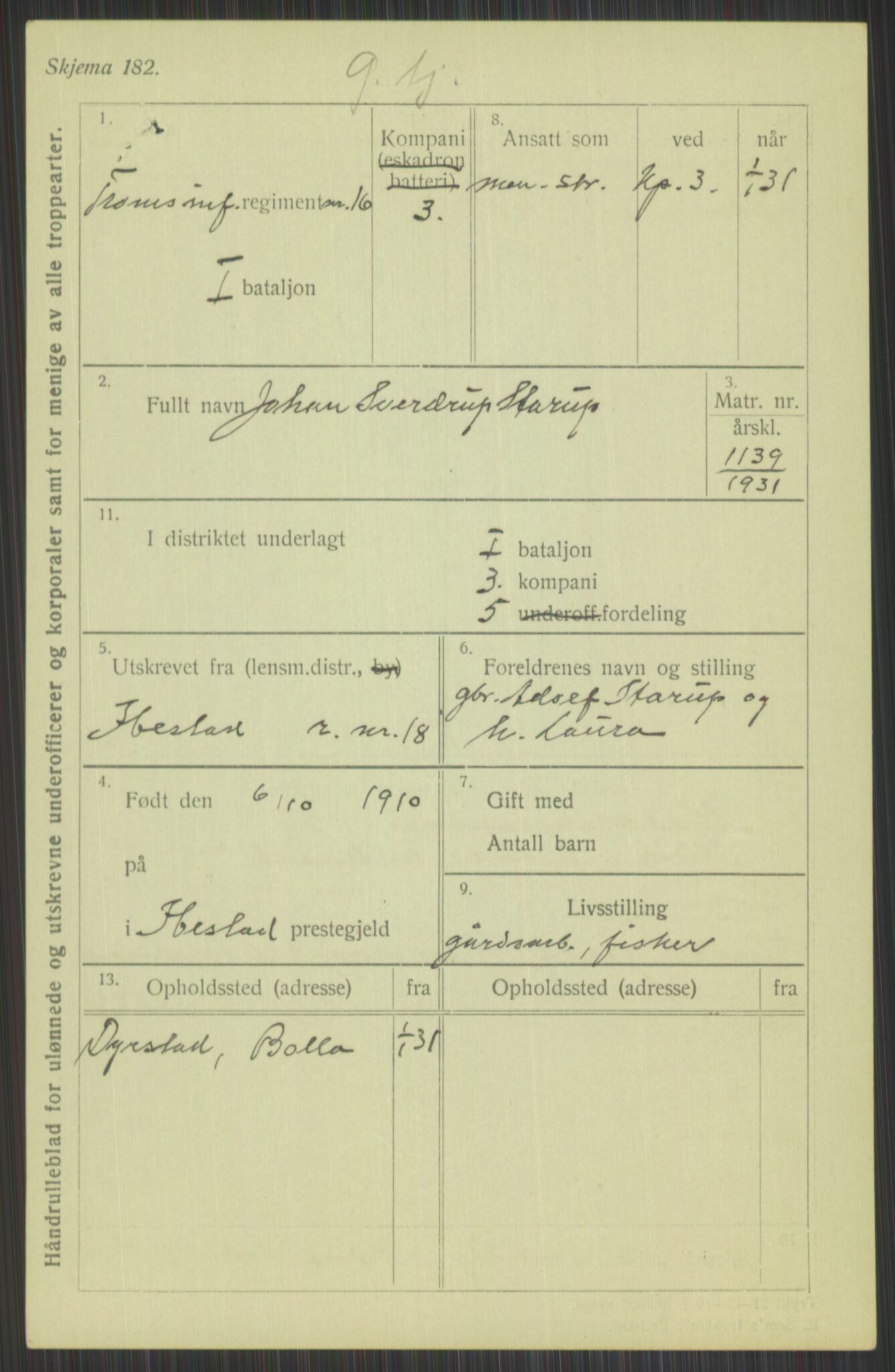 Forsvaret, Troms infanteriregiment nr. 16, AV/RA-RAFA-3146/P/Pa/L0015: Rulleblad for regimentets menige mannskaper, årsklasse 1931, 1931, s. 1109