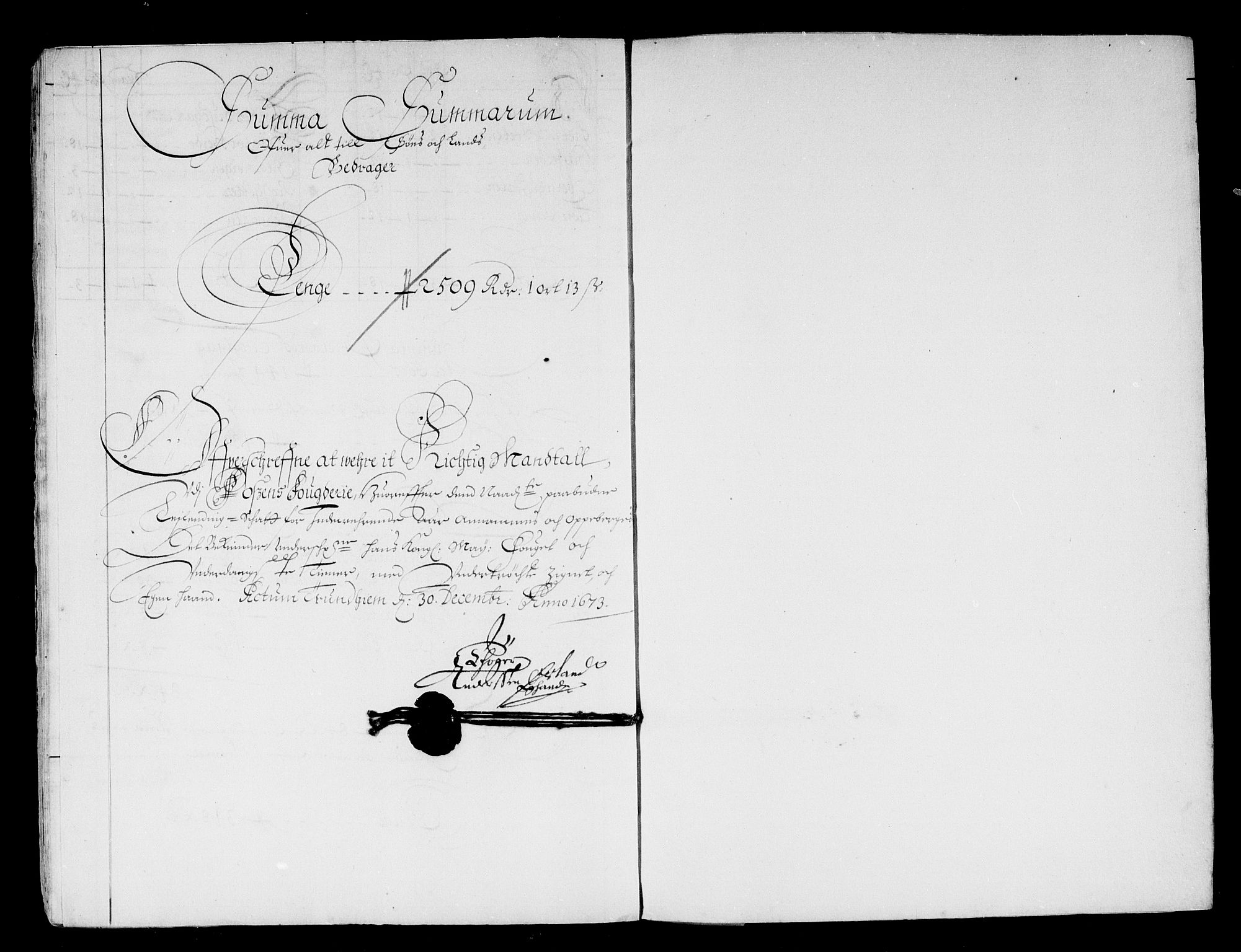 Rentekammeret inntil 1814, Reviderte regnskaper, Stiftamtstueregnskaper, Trondheim stiftamt og Nordland amt, AV/RA-EA-6044/R/Rd/L0037: Trondheim stiftamt, 1673