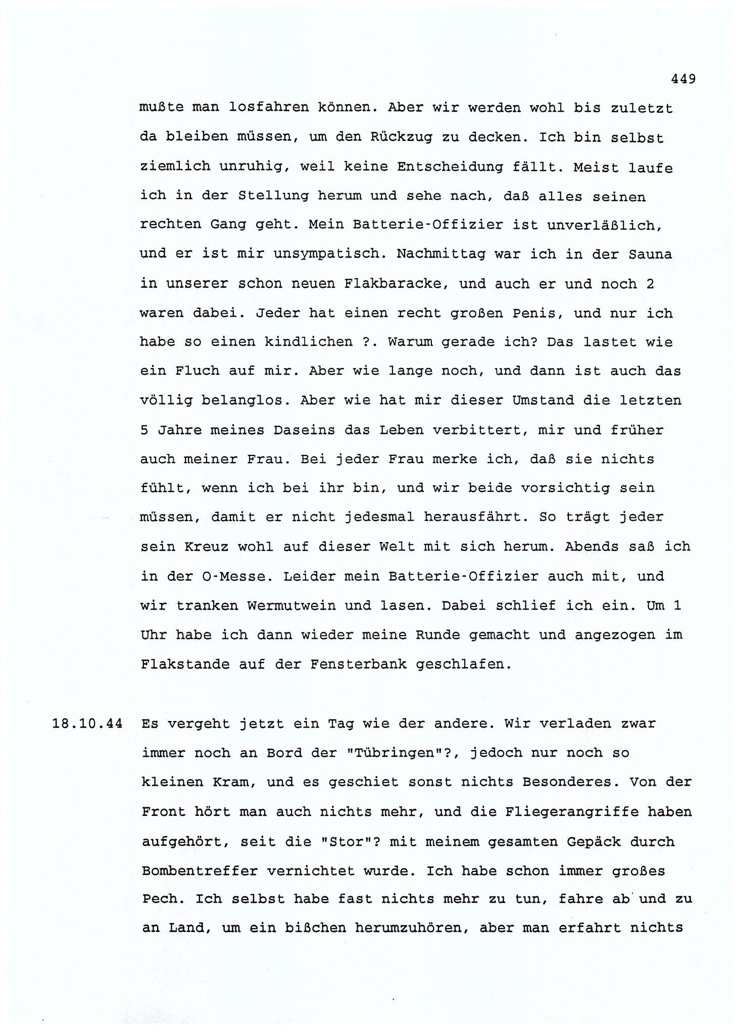 Dagbokopptegnelser av en tysk marineoffiser stasjonert i Norge , FMFB/A-1160/F/L0001: Dagbokopptegnelser av en tysk marineoffiser stasjonert i Norge, 1941-1944, s. 449