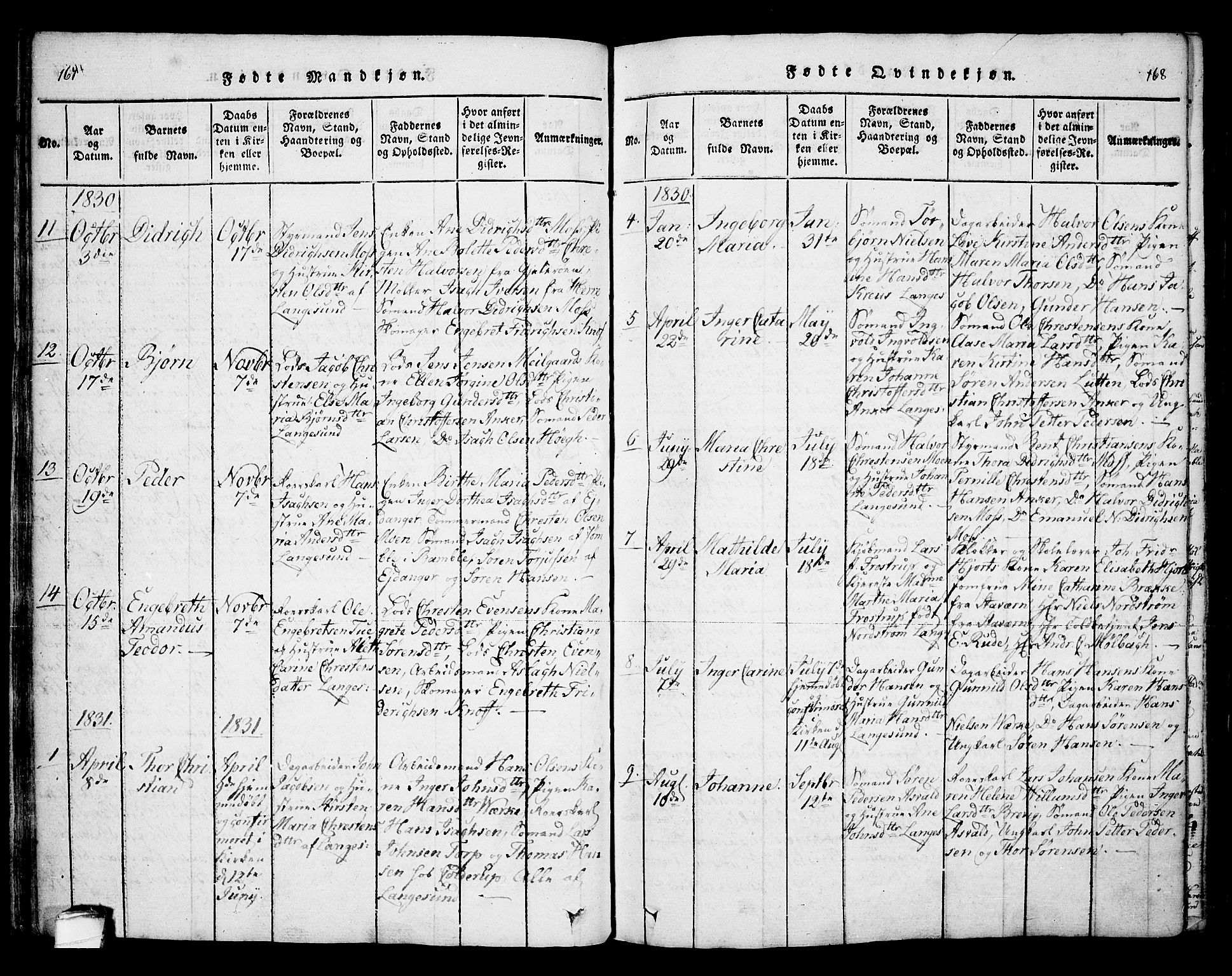 Bamble kirkebøker, AV/SAKO-A-253/F/Fa/L0003: Ministerialbok nr. I 3 /2, 1815-1834, s. 167-168