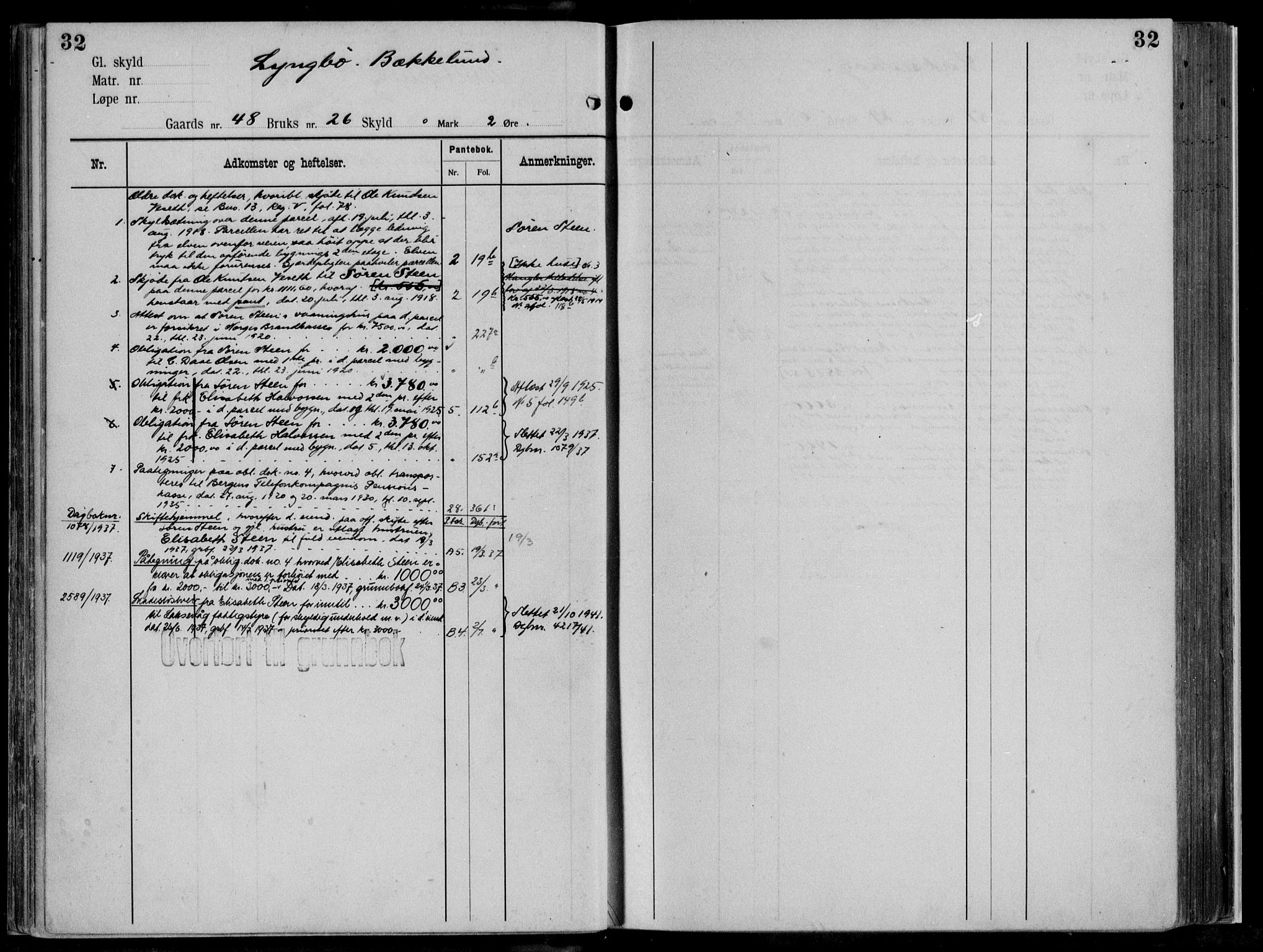 Midhordland sorenskriveri, AV/SAB-A-3001/1/G/Ga/Gab/L0111: Panteregister nr. II.A.b.111, s. 32