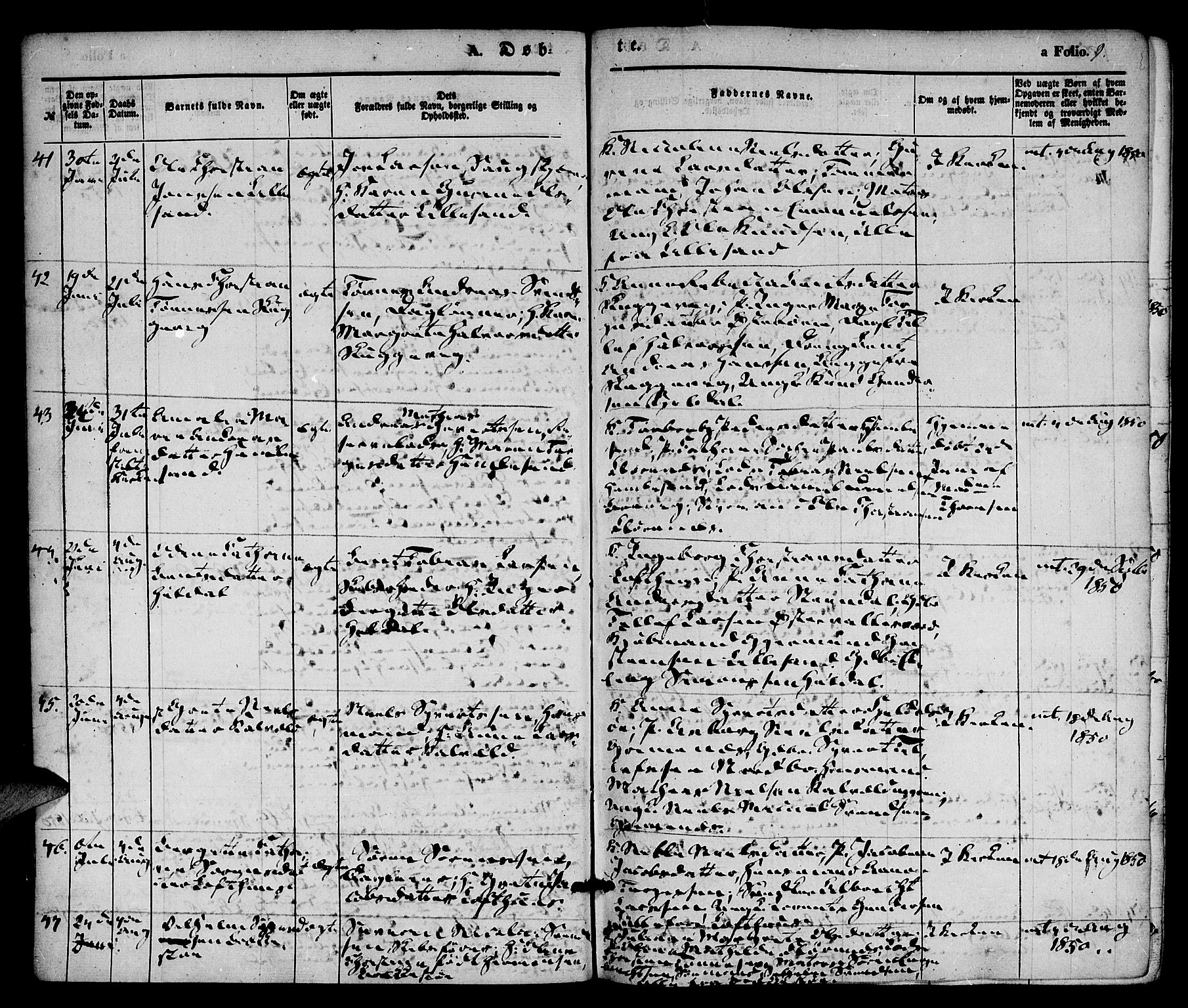 Vestre Moland sokneprestkontor, AV/SAK-1111-0046/F/Fa/Fab/L0006: Ministerialbok nr. A 6, 1850-1858, s. 9