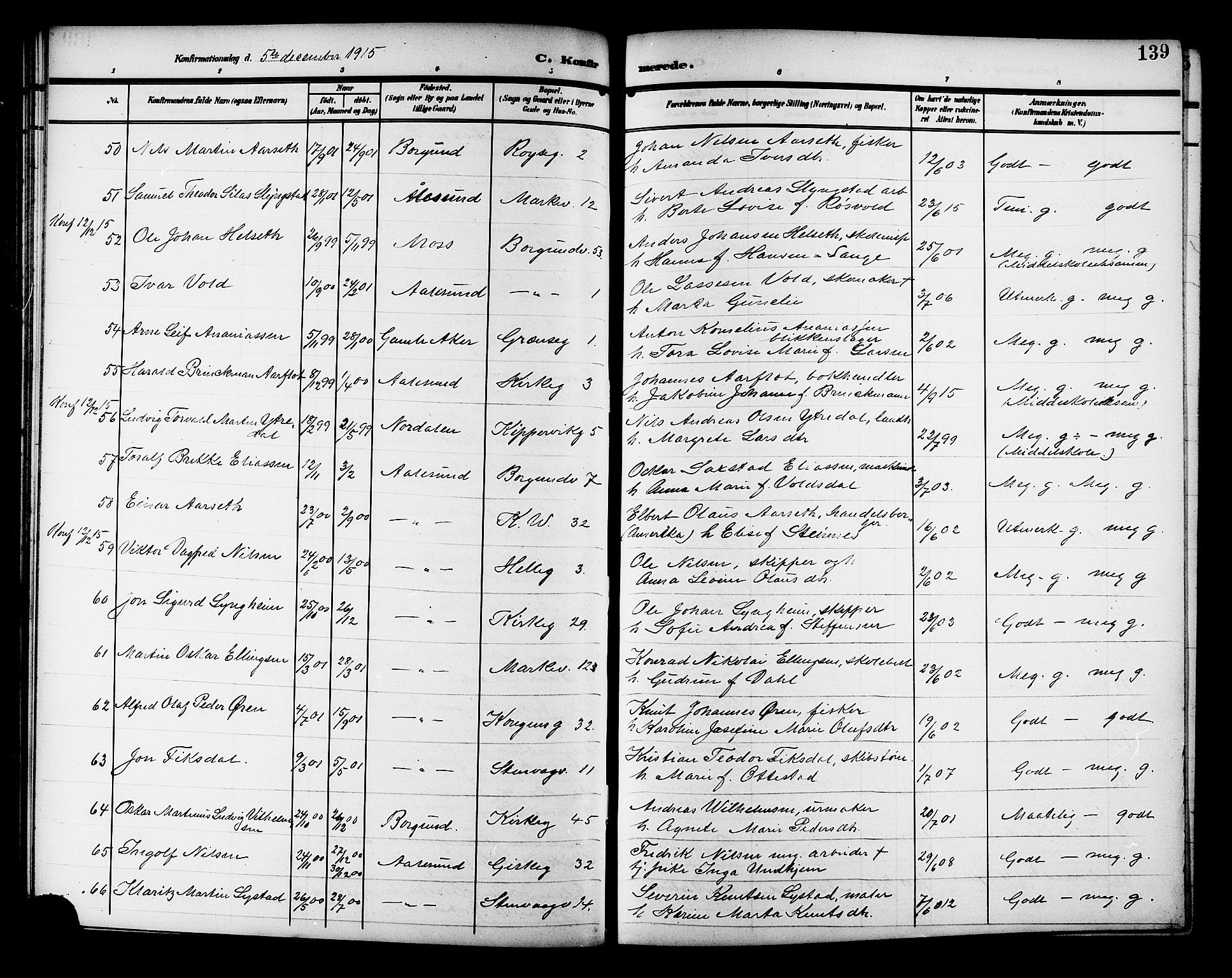 Ministerialprotokoller, klokkerbøker og fødselsregistre - Møre og Romsdal, AV/SAT-A-1454/529/L0470: Klokkerbok nr. 529C07, 1907-1917, s. 139