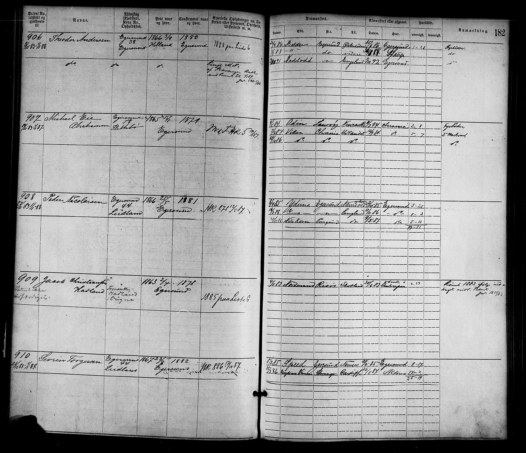 Egersund mønstringskrets, SAK/2031-0019/F/Fa/L0001: Annotasjonsrulle nr 1-1440 med register, O-1, 1869-1895, s. 204