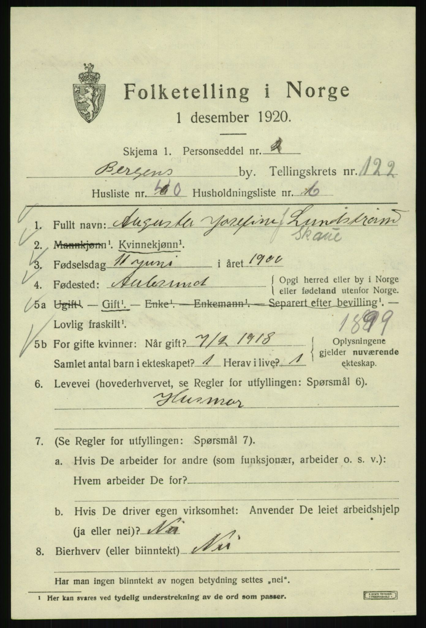 SAB, Folketelling 1920 for 1301 Bergen kjøpstad, 1920, s. 206524