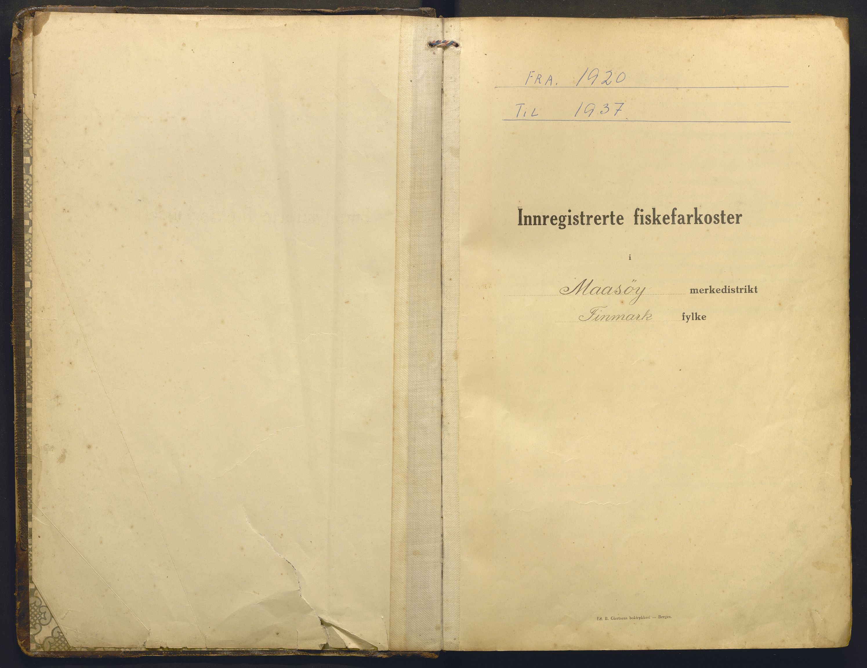 Fiskeridirektoratet - 1 Adm. ledelse - 13 Båtkontoret, AV/SAB-A-2003/I/Ia/Ia.a/L0035: 135.0112/1 Merkeprotokoll - Måsøy, 1920-1937