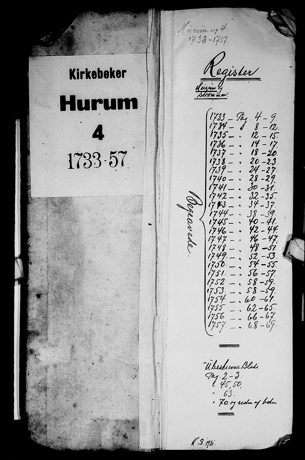 Hurum kirkebøker, AV/SAKO-A-229/F/Fa/L0004: Ministerialbok nr. 4, 1733-1757