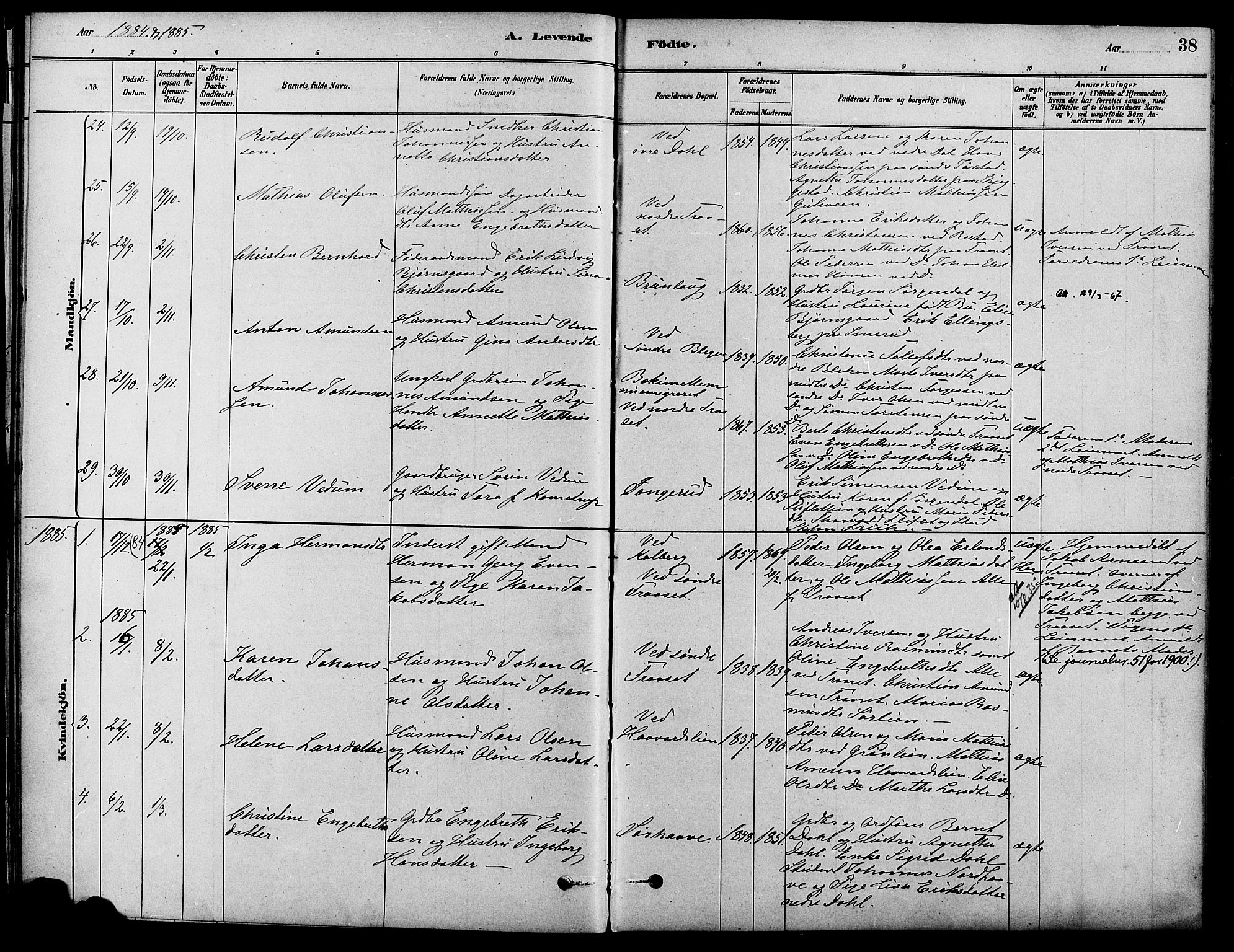 Fåberg prestekontor, AV/SAH-PREST-086/H/Ha/Haa/L0008: Ministerialbok nr. 8, 1879-1898, s. 38