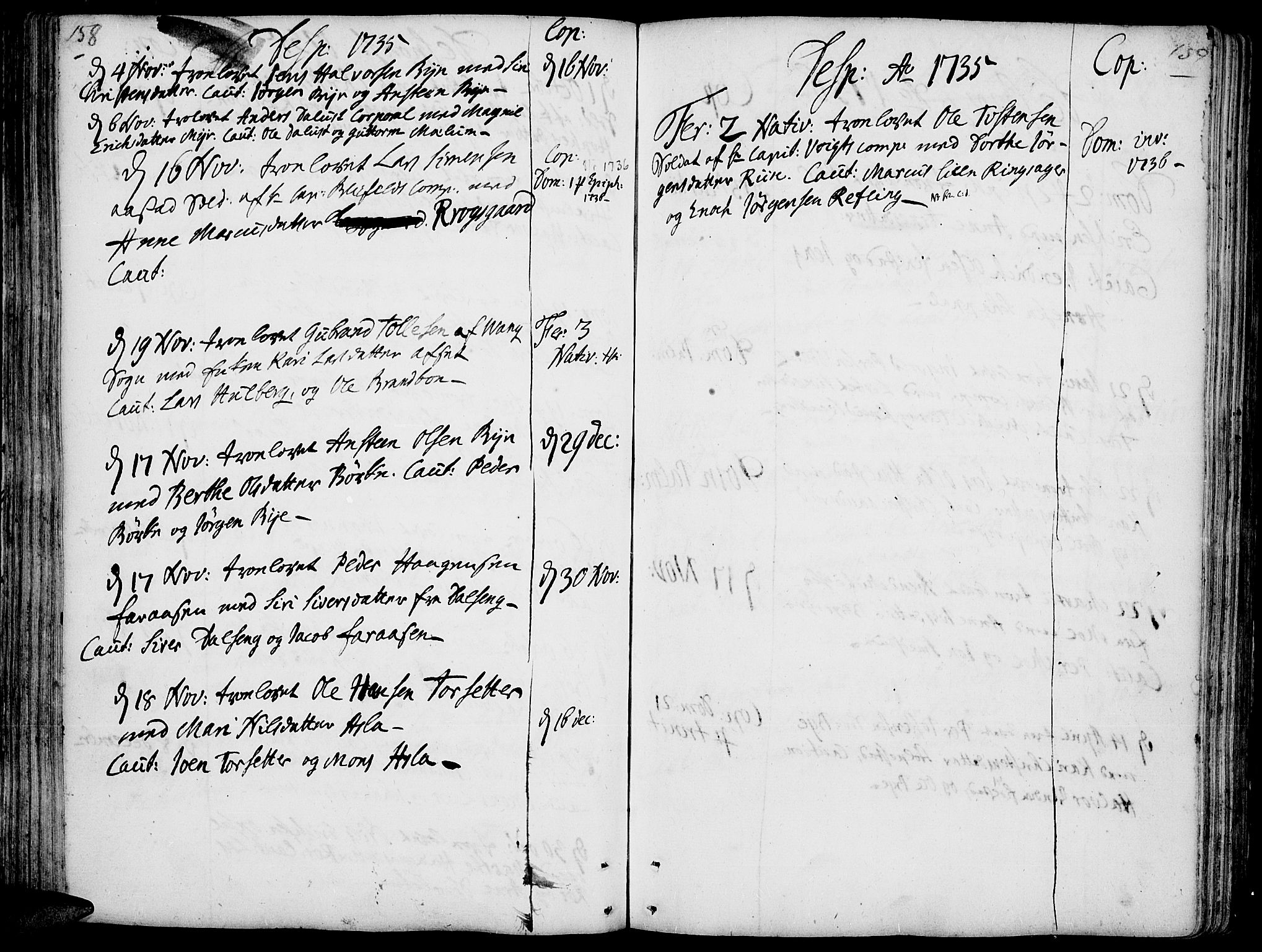 Ringsaker prestekontor, AV/SAH-PREST-014/K/Ka/L0001: Ministerialbok nr. 1, 1734-1746, s. 158-159