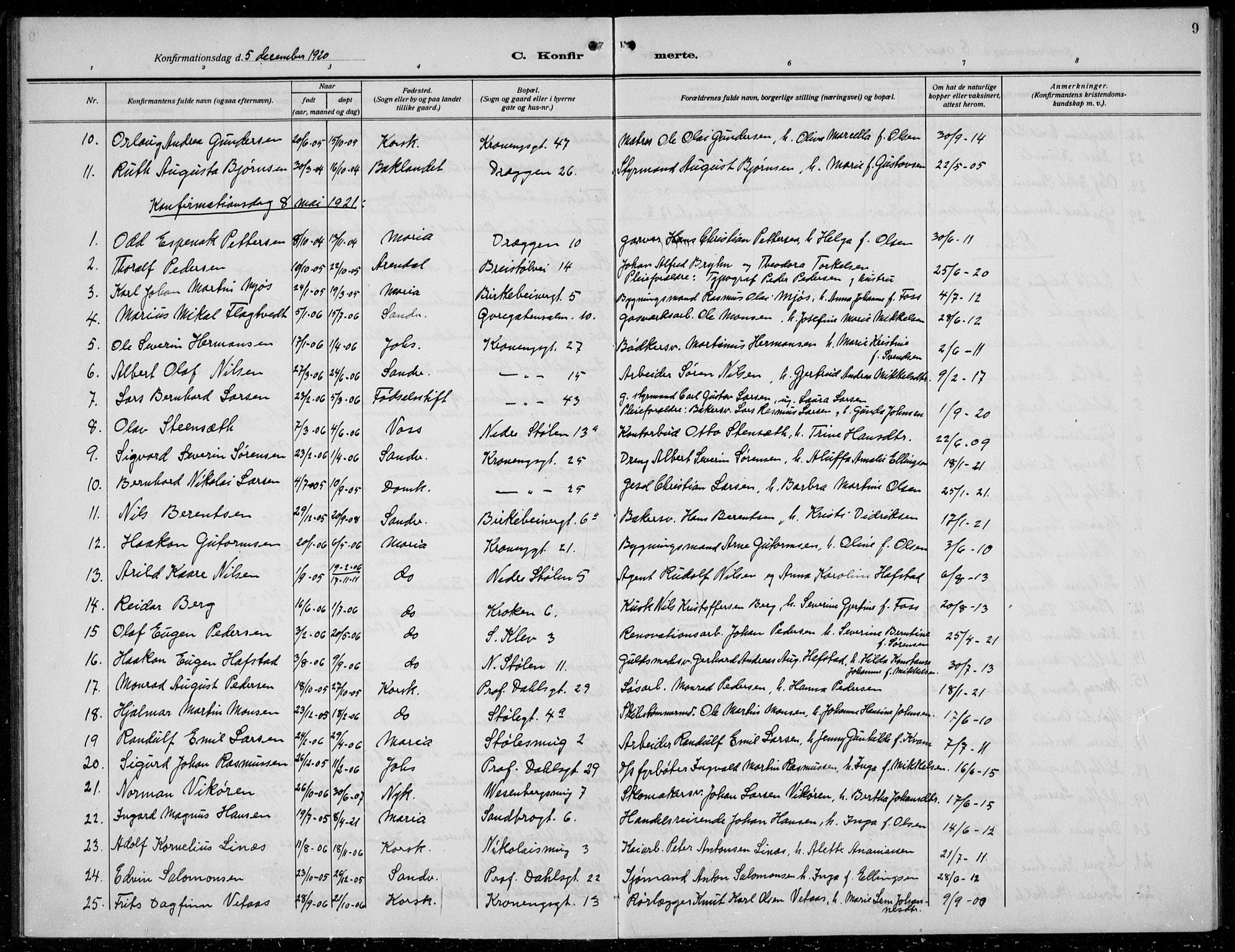 Mariakirken Sokneprestembete, AV/SAB-A-76901/H/Hab/L0010: Klokkerbok nr. A 10, 1920-1937, s. 9