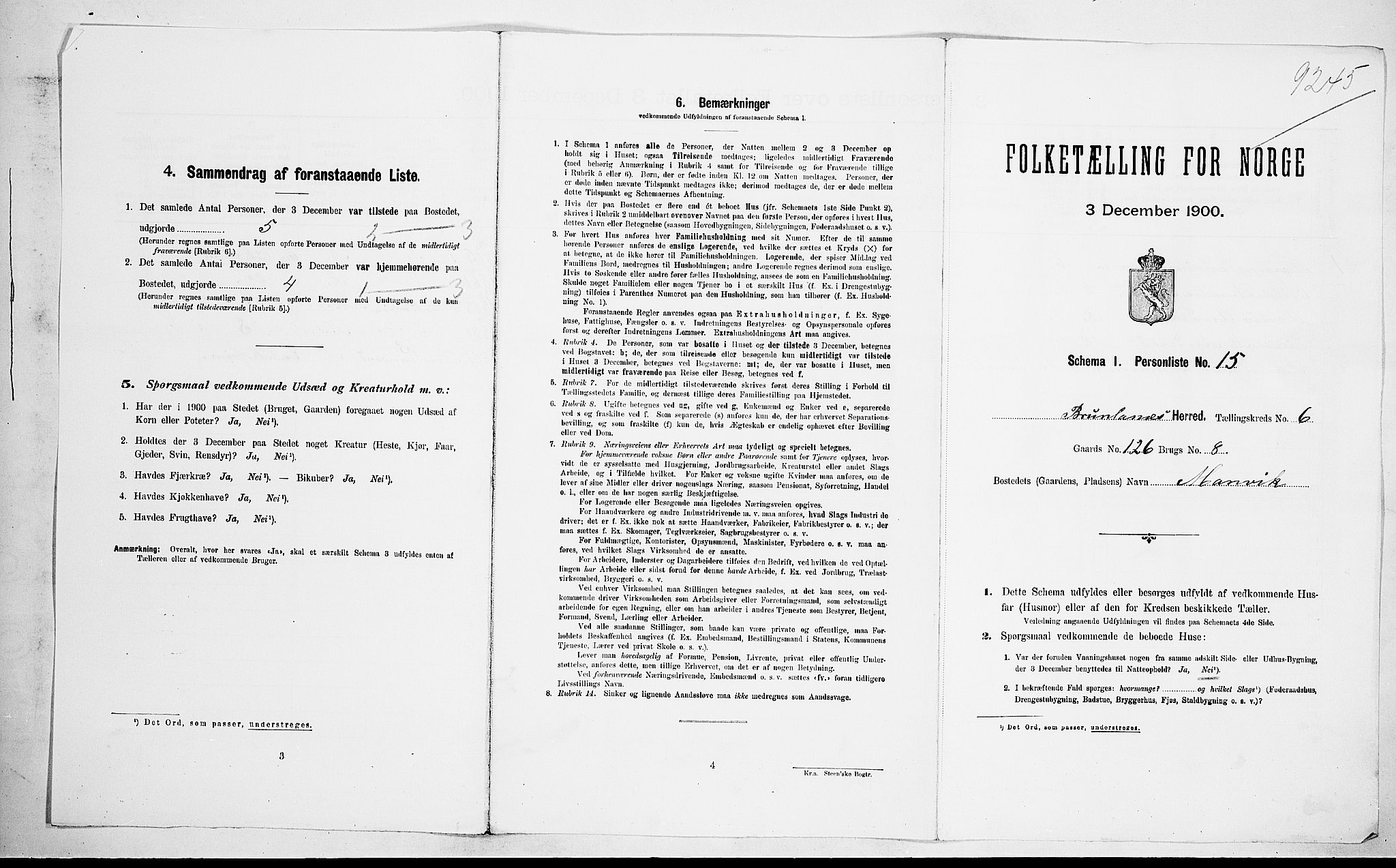 RA, Folketelling 1900 for 0726 Brunlanes herred, 1900, s. 885