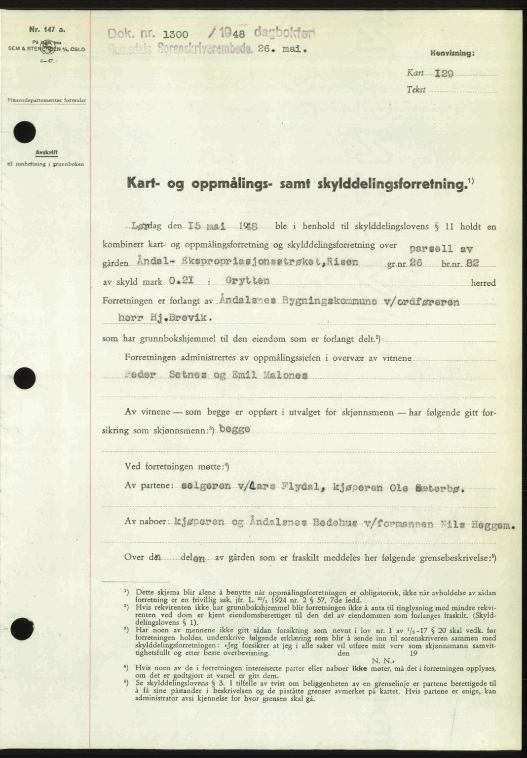 Romsdal sorenskriveri, SAT/A-4149/1/2/2C: Pantebok nr. A26, 1948-1948, Dagboknr: 1300/1948