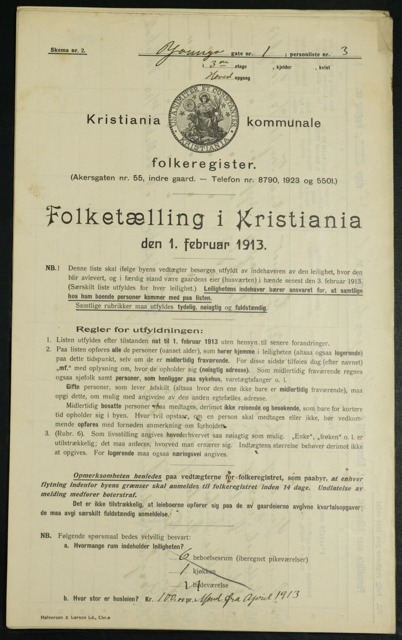 OBA, Kommunal folketelling 1.2.1913 for Kristiania, 1913, s. 128406