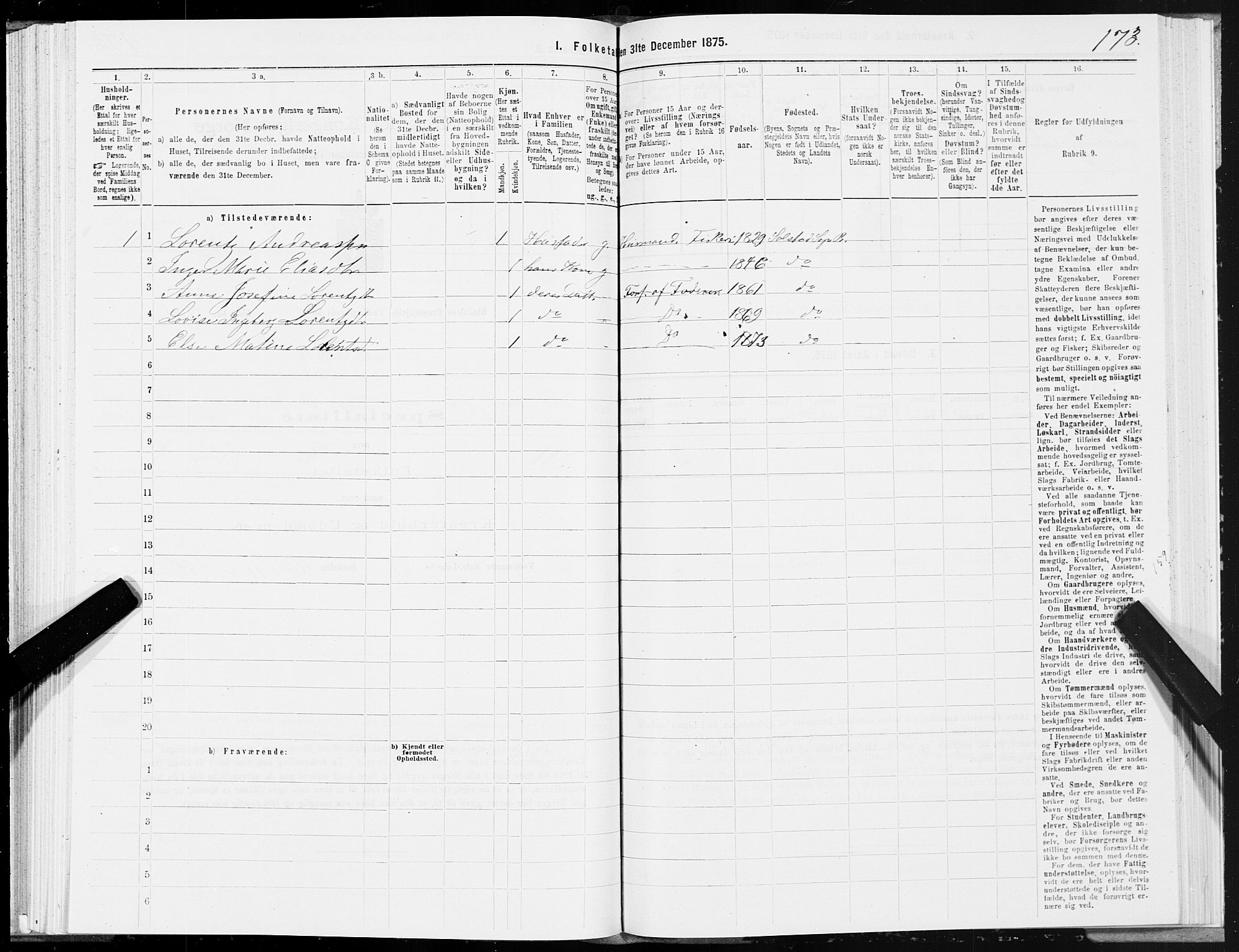 SAT, Folketelling 1875 for 1811P Bindal prestegjeld, 1875, s. 1173