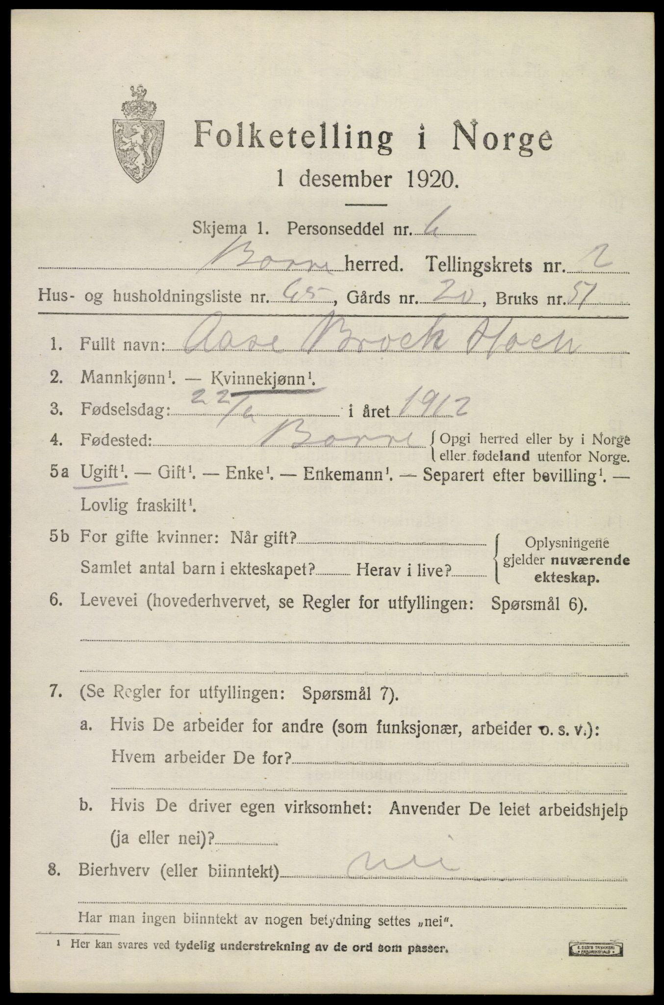 SAKO, Folketelling 1920 for 0717 Borre herred, 1920, s. 4924