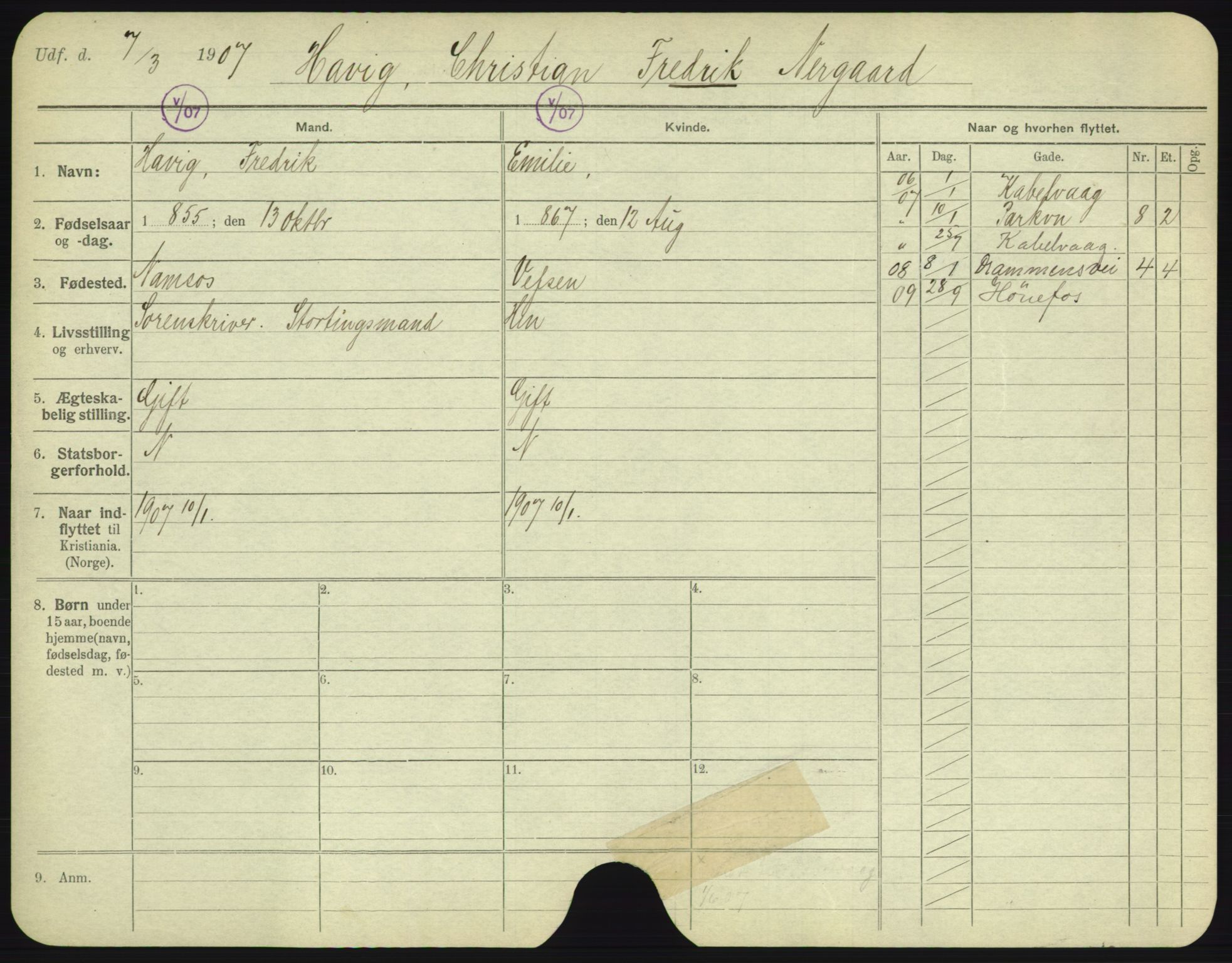 Oslo folkeregister, Registerkort, AV/SAO-A-11715/F/Fa/Fac/L0004: Menn, 1906-1914, s. 500a