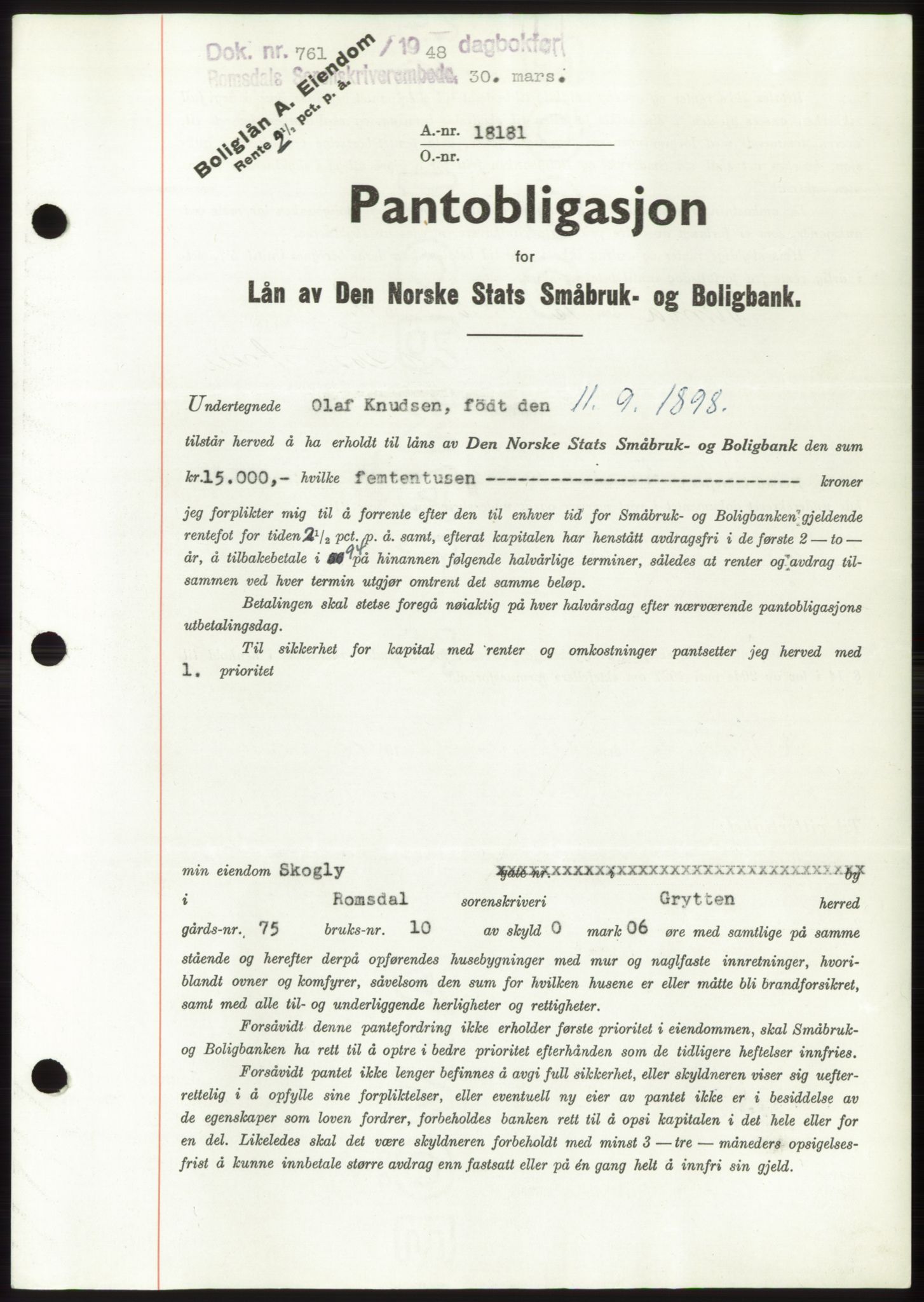 Romsdal sorenskriveri, SAT/A-4149/1/2/2C: Pantebok nr. B3, 1946-1948, Dagboknr: 761/1948