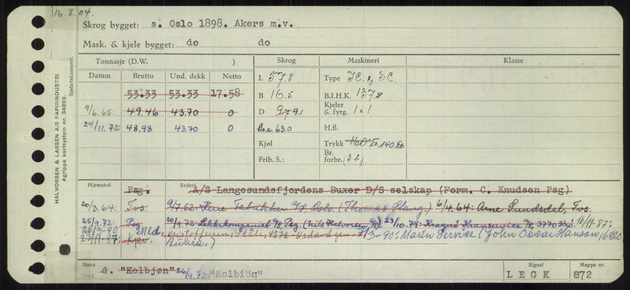 Sjøfartsdirektoratet med forløpere, Skipsmålingen, RA/S-1627/H/Ha/L0003/0001: Fartøy, Hilm-Mar / Fartøy, Hilm-Kol, s. 853