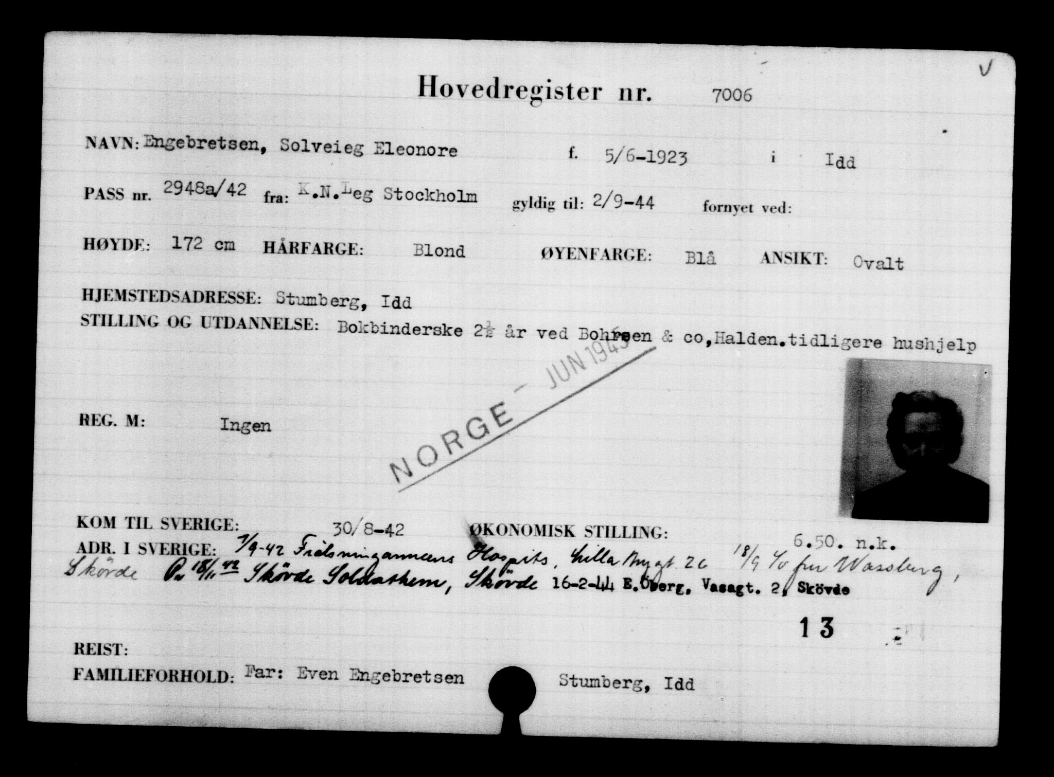 Utenriksstasjonene, Legasjonen i Stockholm, Flyktningkontoret, AV/RA-S-6753/V/Va/L0005: Kjesäterkartoteket, flyktninger med registreringsnr. 6600-9417, 1940-1945, s. 488