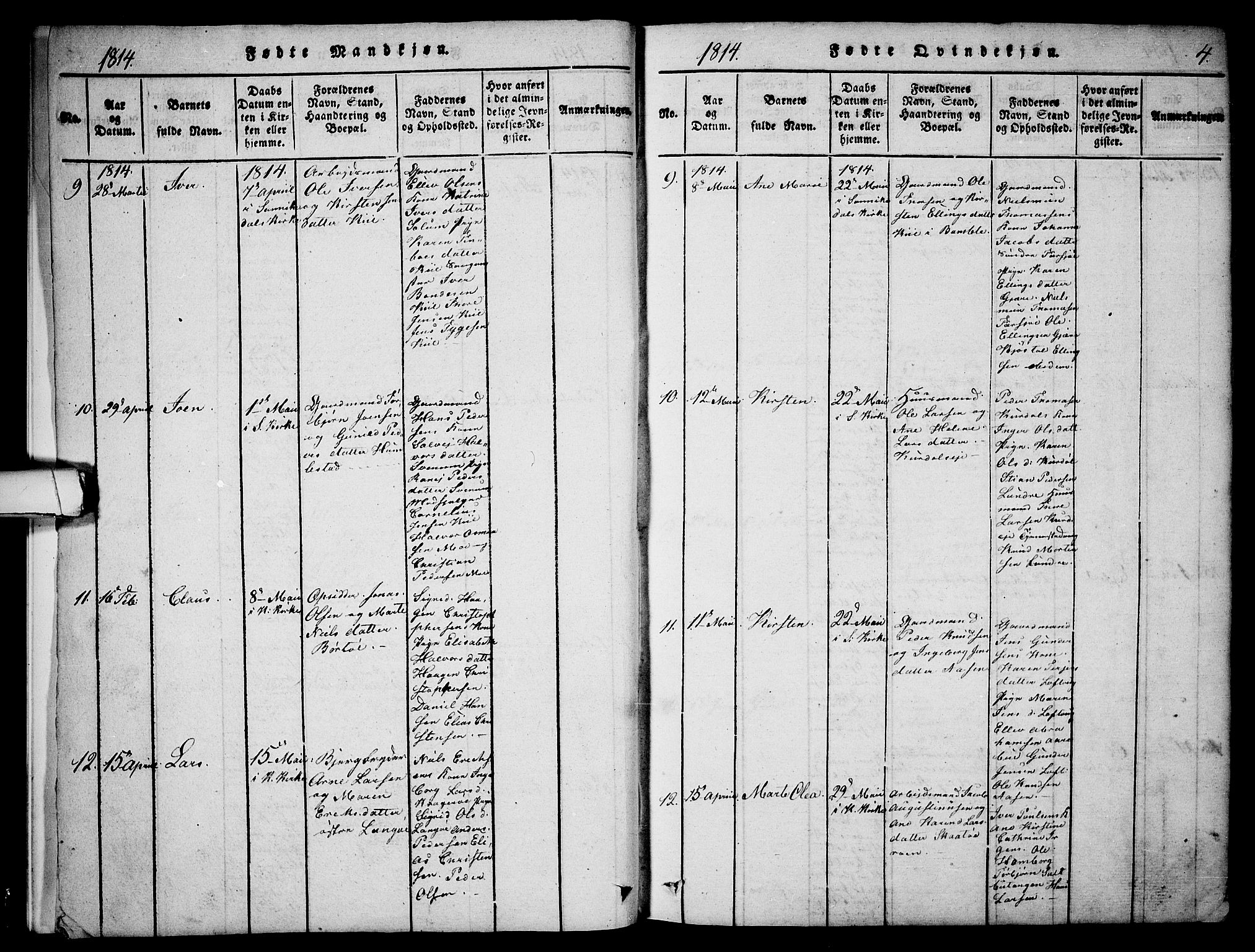 Sannidal kirkebøker, AV/SAKO-A-296/F/Fa/L0004: Ministerialbok nr. 4, 1814-1829, s. 4
