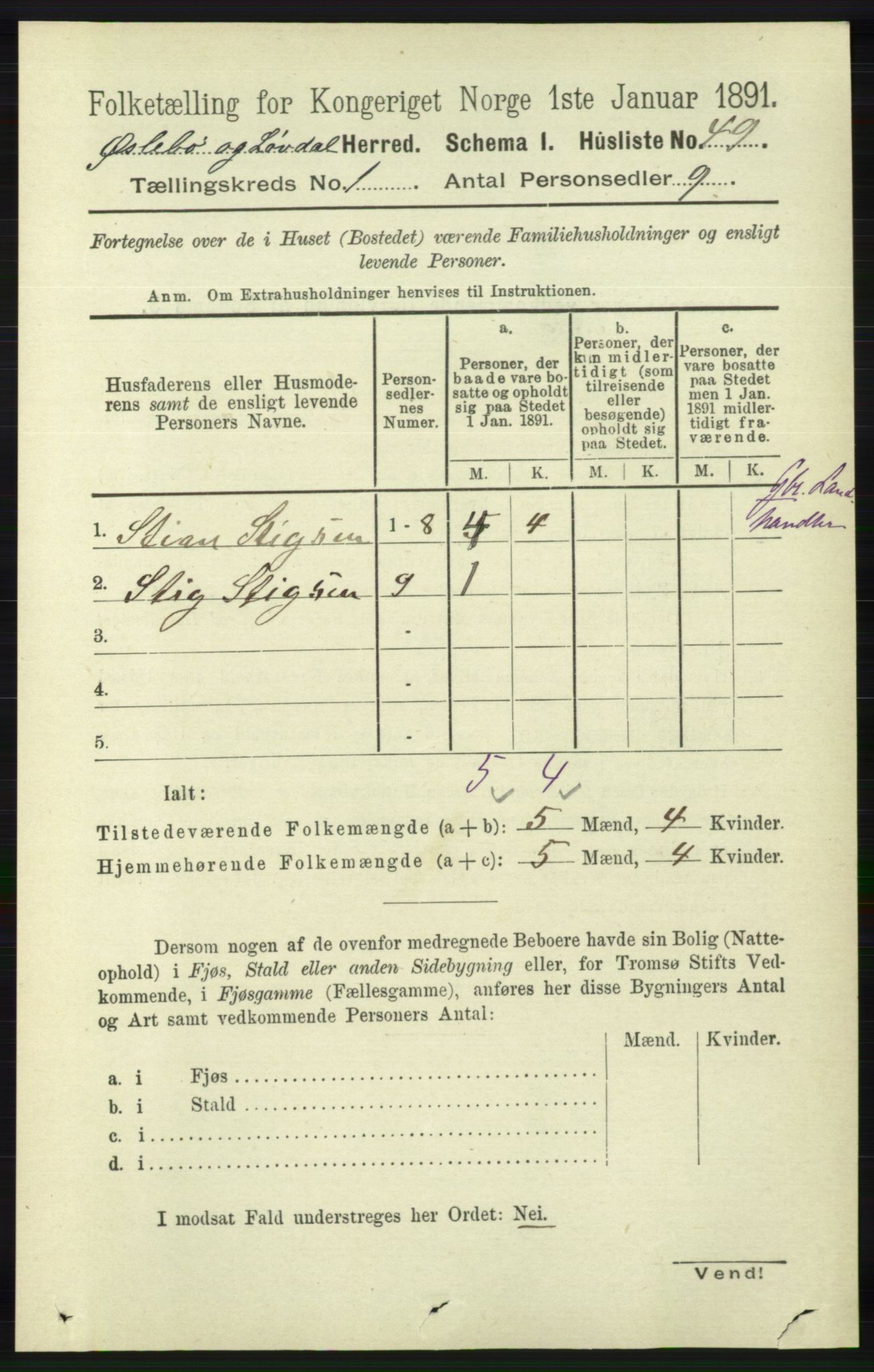 RA, Folketelling 1891 for 1021 Øyslebø og Laudal herred, 1891, s. 71