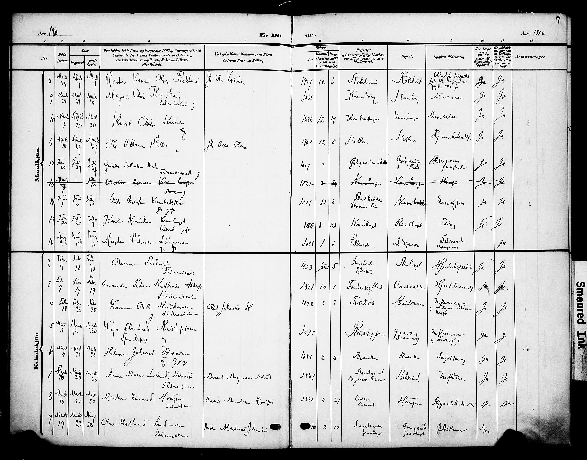 Våler prestekontor, Hedmark, AV/SAH-PREST-040/H/Ha/Haa/L0007: Ministerialbok nr. 7, 1908-1919, s. 7