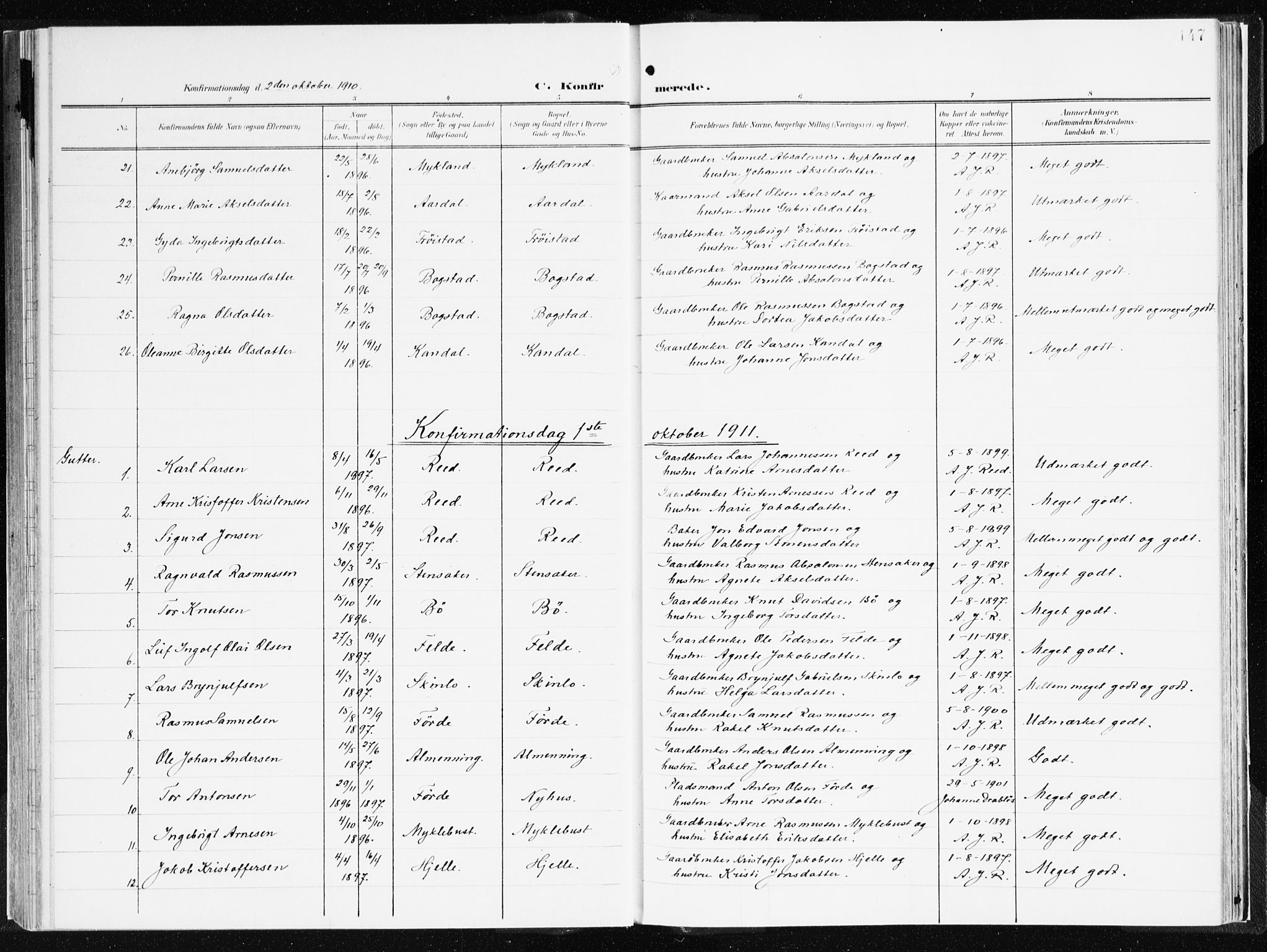 Gloppen sokneprestembete, AV/SAB-A-80101/H/Haa/Haac/L0003: Ministerialbok nr. C 3, 1904-1921, s. 147