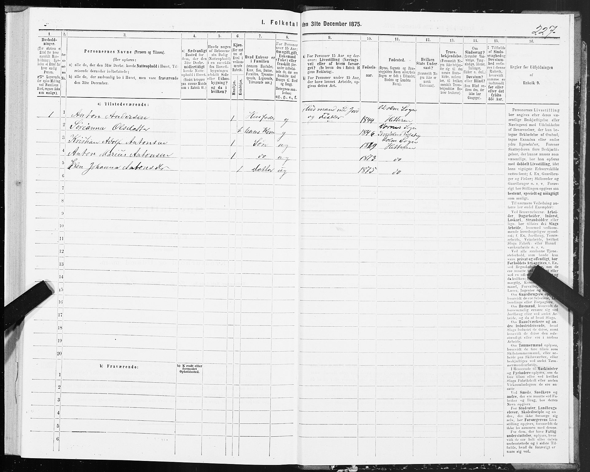 SAT, Folketelling 1875 for 1617P Hitra prestegjeld, 1875, s. 3227