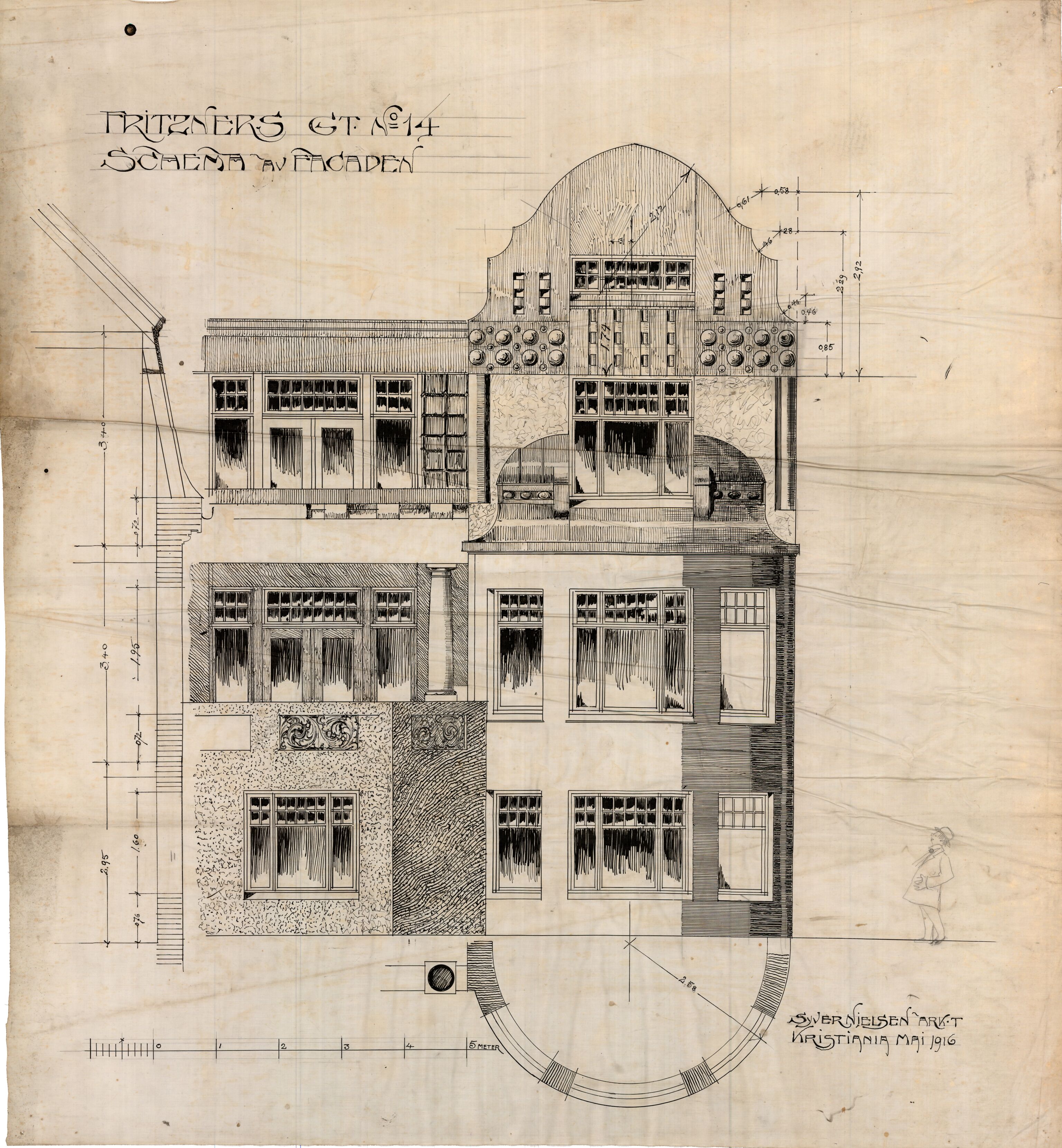 Syver Nielsen Arkitekt, OBA/A-70230/T/L0014: Fritzners gate 14 - 16, 1916, s. 1