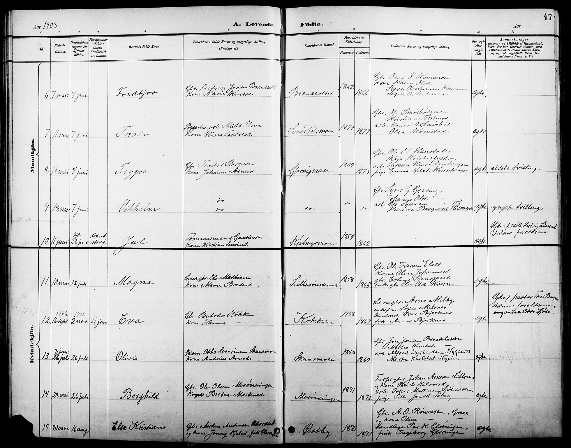 Åsnes prestekontor, AV/SAH-PREST-042/H/Ha/Hab/L0005: Klokkerbok nr. 5, 1895-1920, s. 47