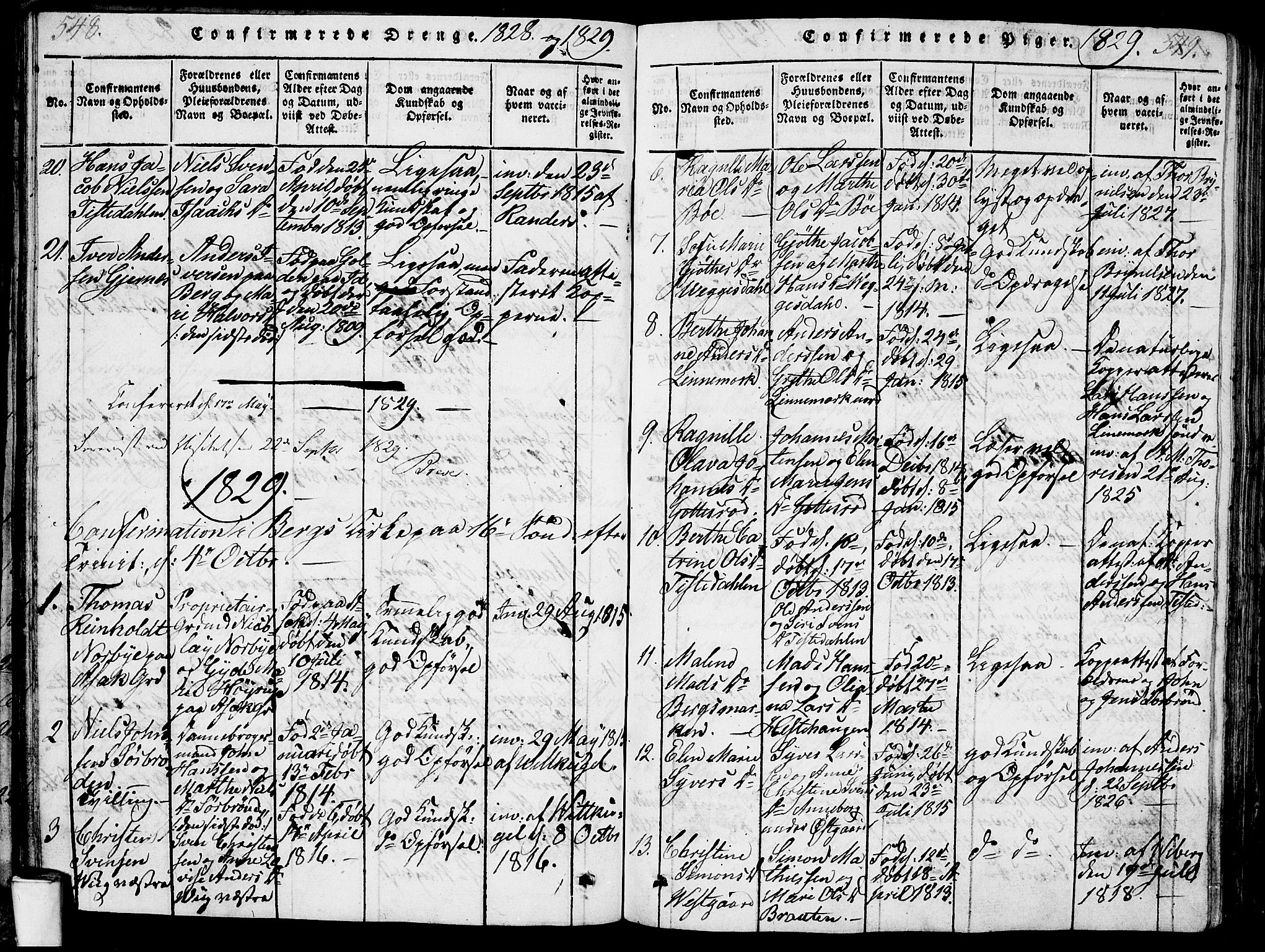 Berg prestekontor Kirkebøker, AV/SAO-A-10902/G/Ga/L0001: Klokkerbok nr. I 1, 1815-1832, s. 548-549