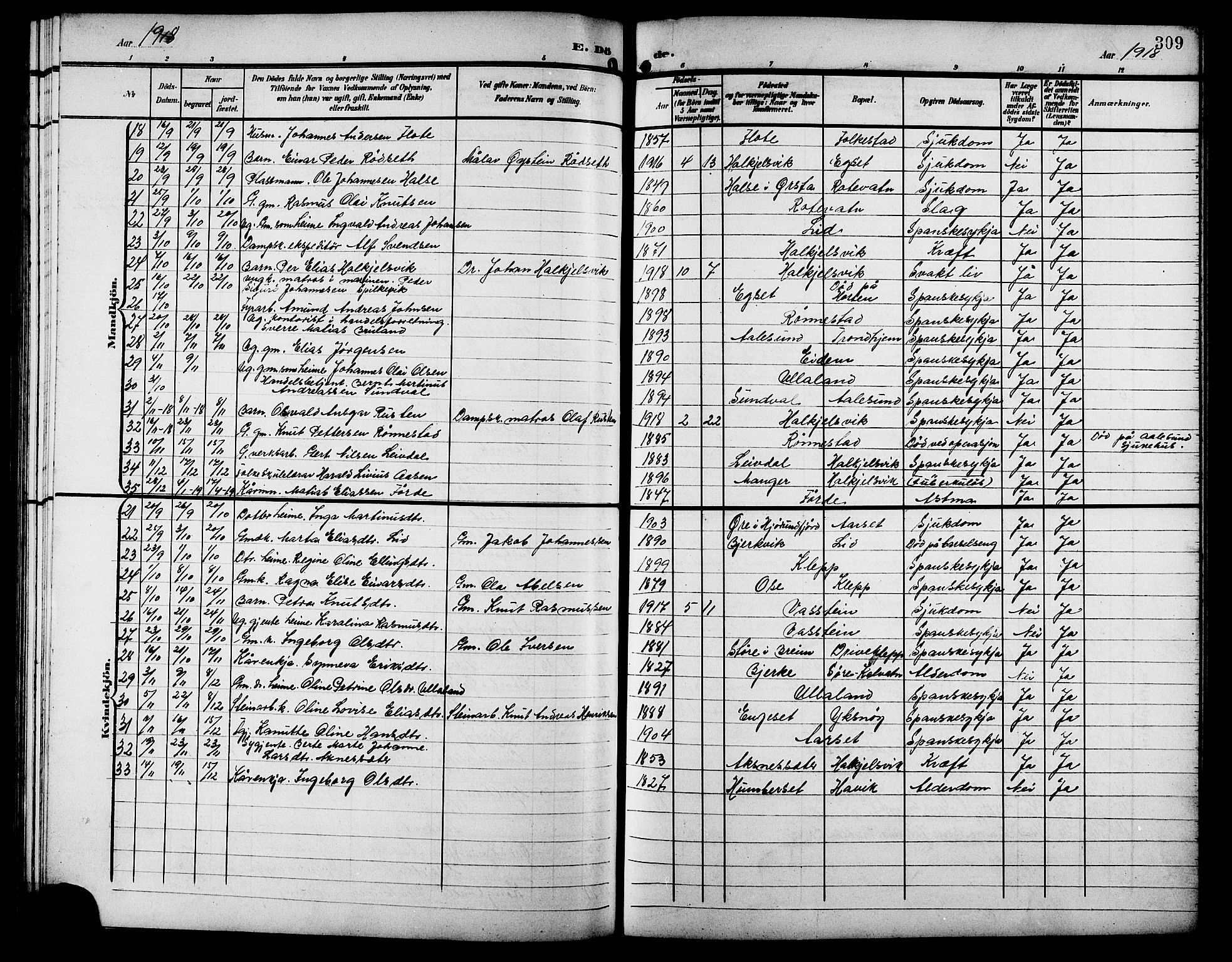 Ministerialprotokoller, klokkerbøker og fødselsregistre - Møre og Romsdal, AV/SAT-A-1454/511/L0159: Klokkerbok nr. 511C05, 1902-1920, s. 309